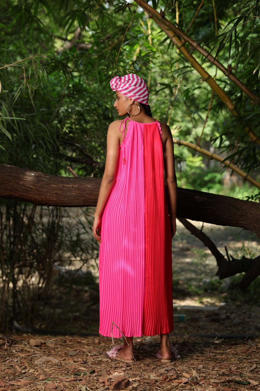 Coral and pink halter georgette dress