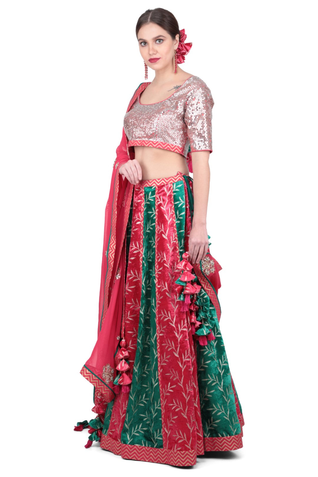 ABLA EMBROIDERED BLOUSE WITH PRINTED VELVET SKIRT AND DUPATTA