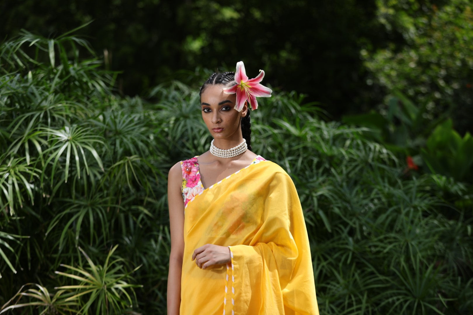 Pitambari yellow chanderi saree saree with printed unstitched blouse fabric