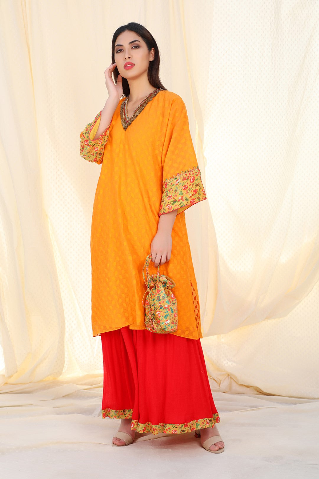 jamdani kurta with gauze skirt