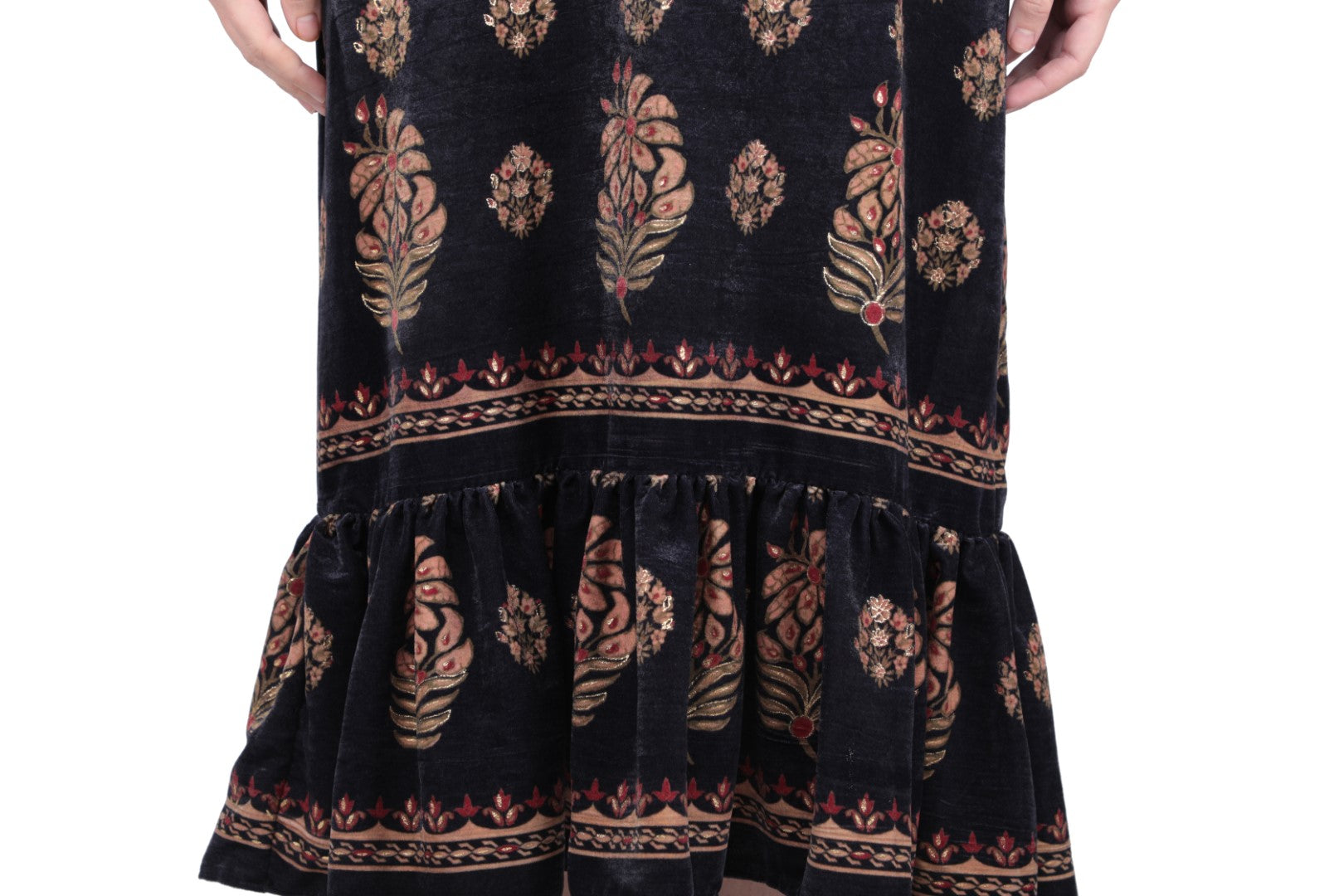 BLACK VELVET GOLD PRINTED DRESS