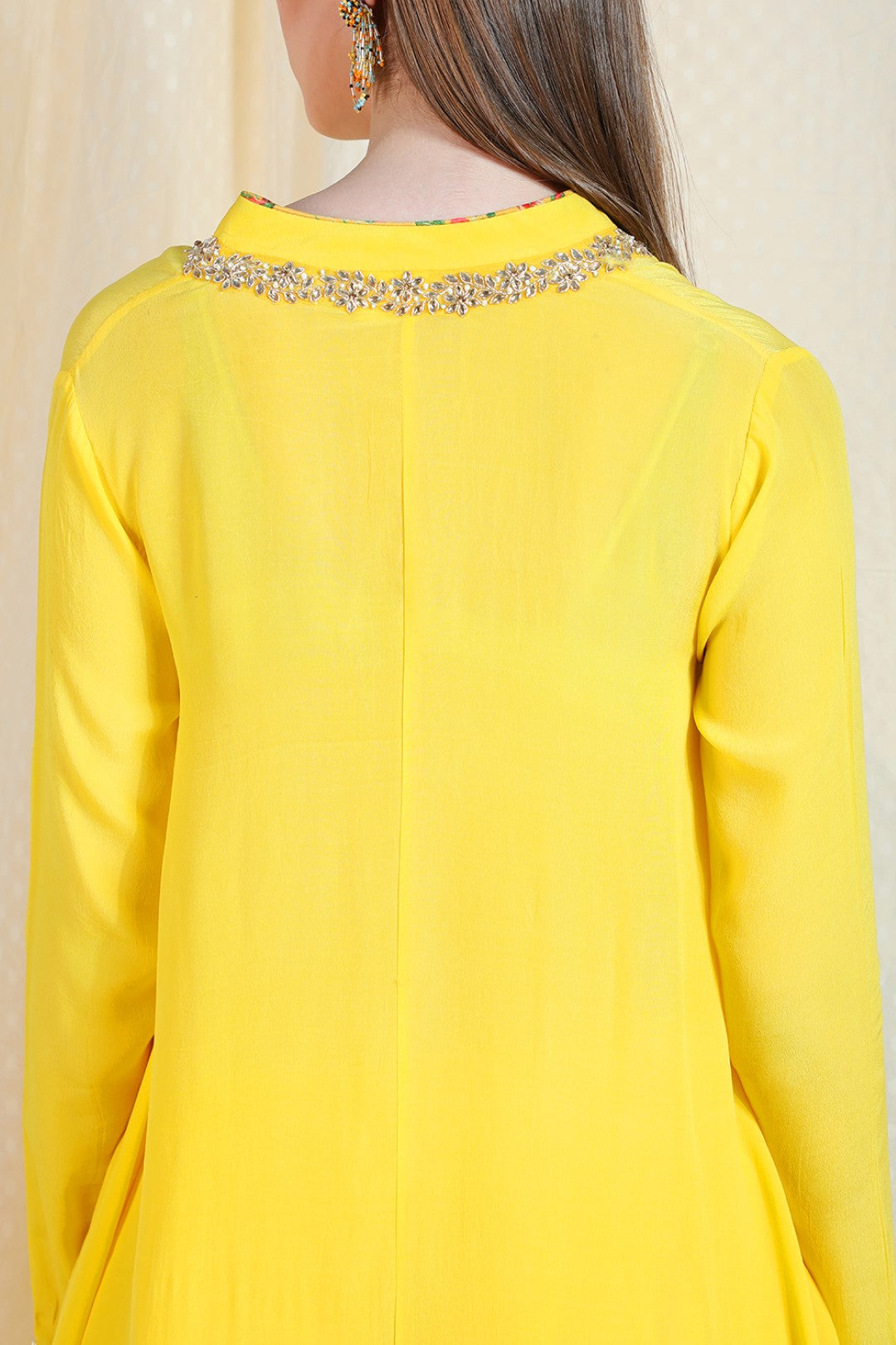 yellow crepe tunic with dhoti