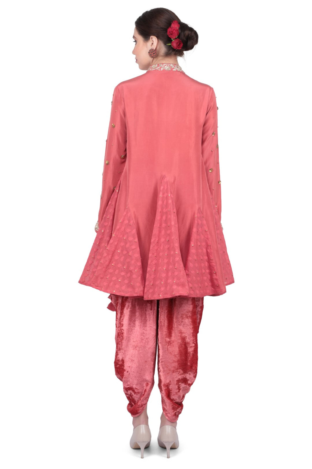 SILK GODDET KURTA PAIRED WITH VELVET DHOTI