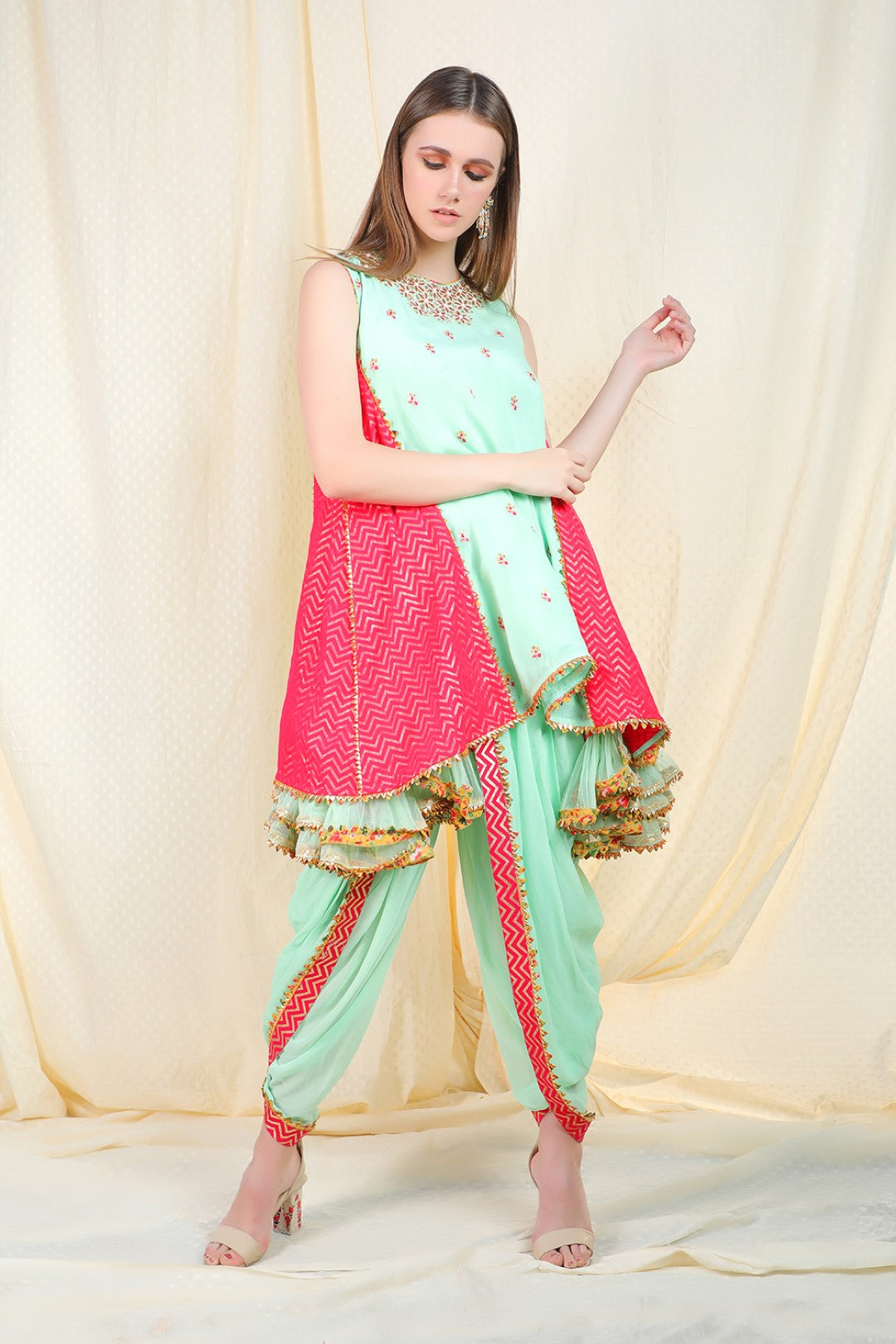 pista side godette tunic with dhoti