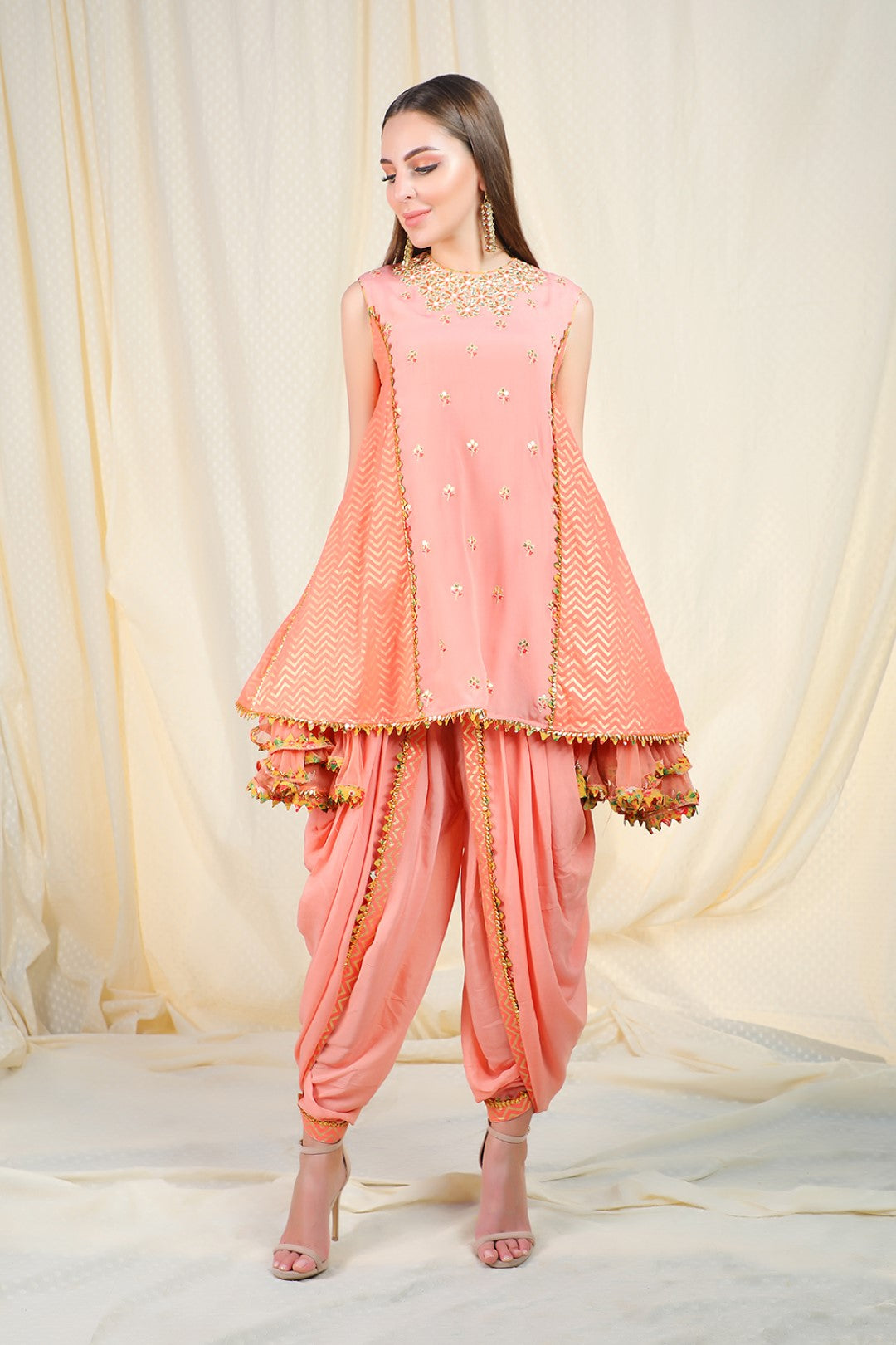peach side godette tunic with dhoti