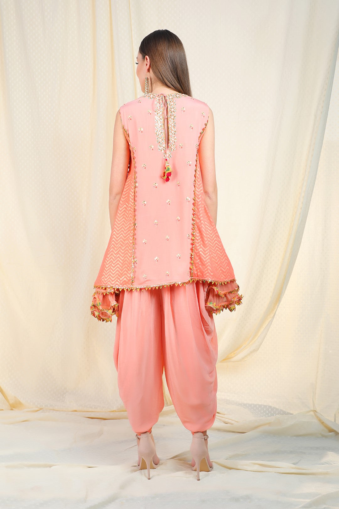 peach side godette tunic with dhoti