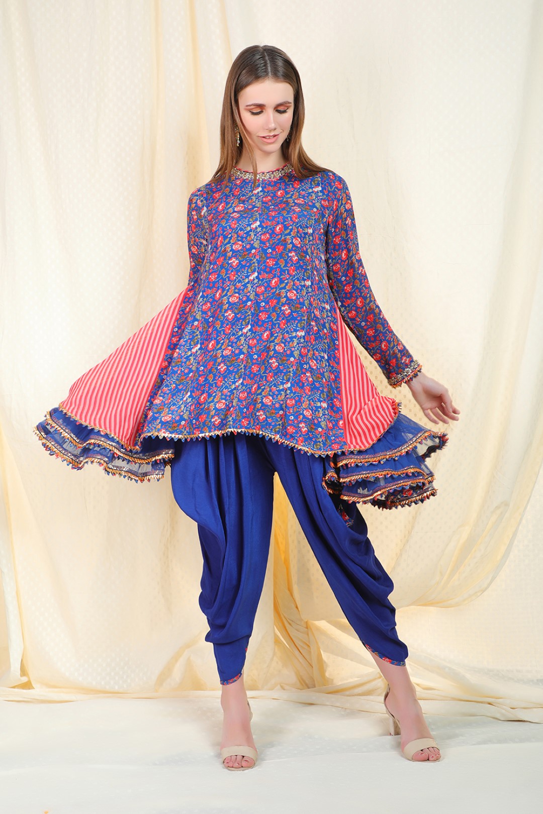 lapis blue side godette tunic with dhoti