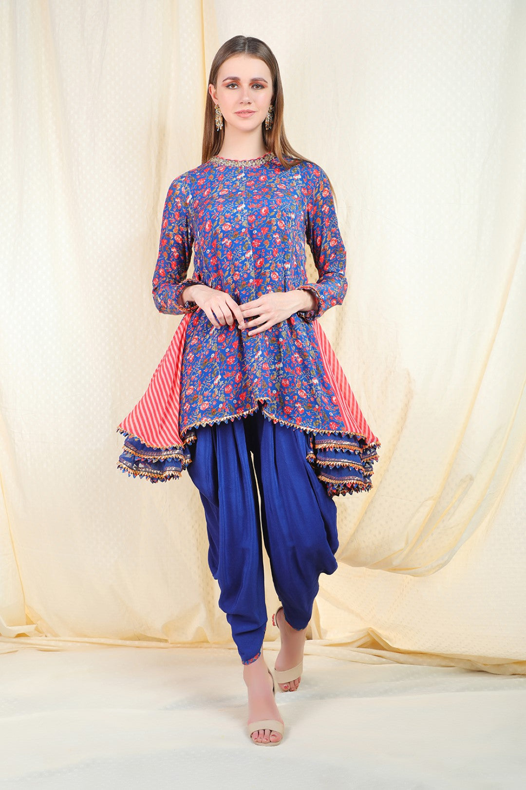 lapis blue side godette tunic with dhoti