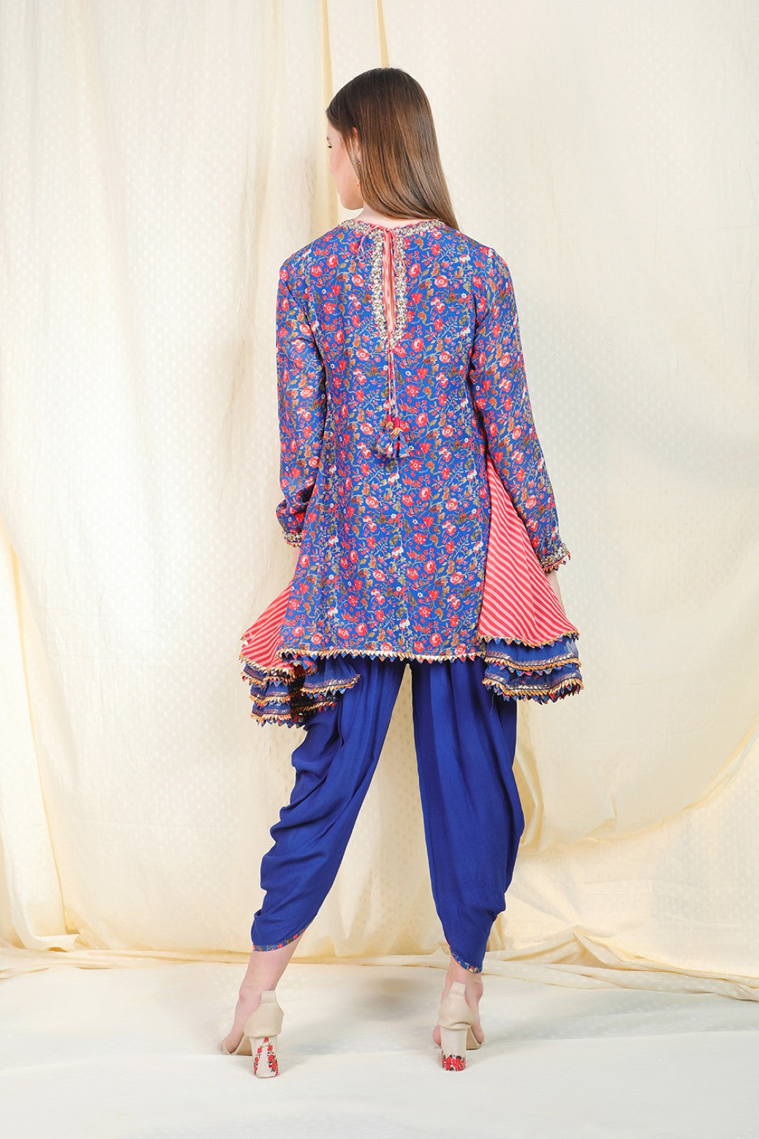 lapis blue side godette tunic with dhoti