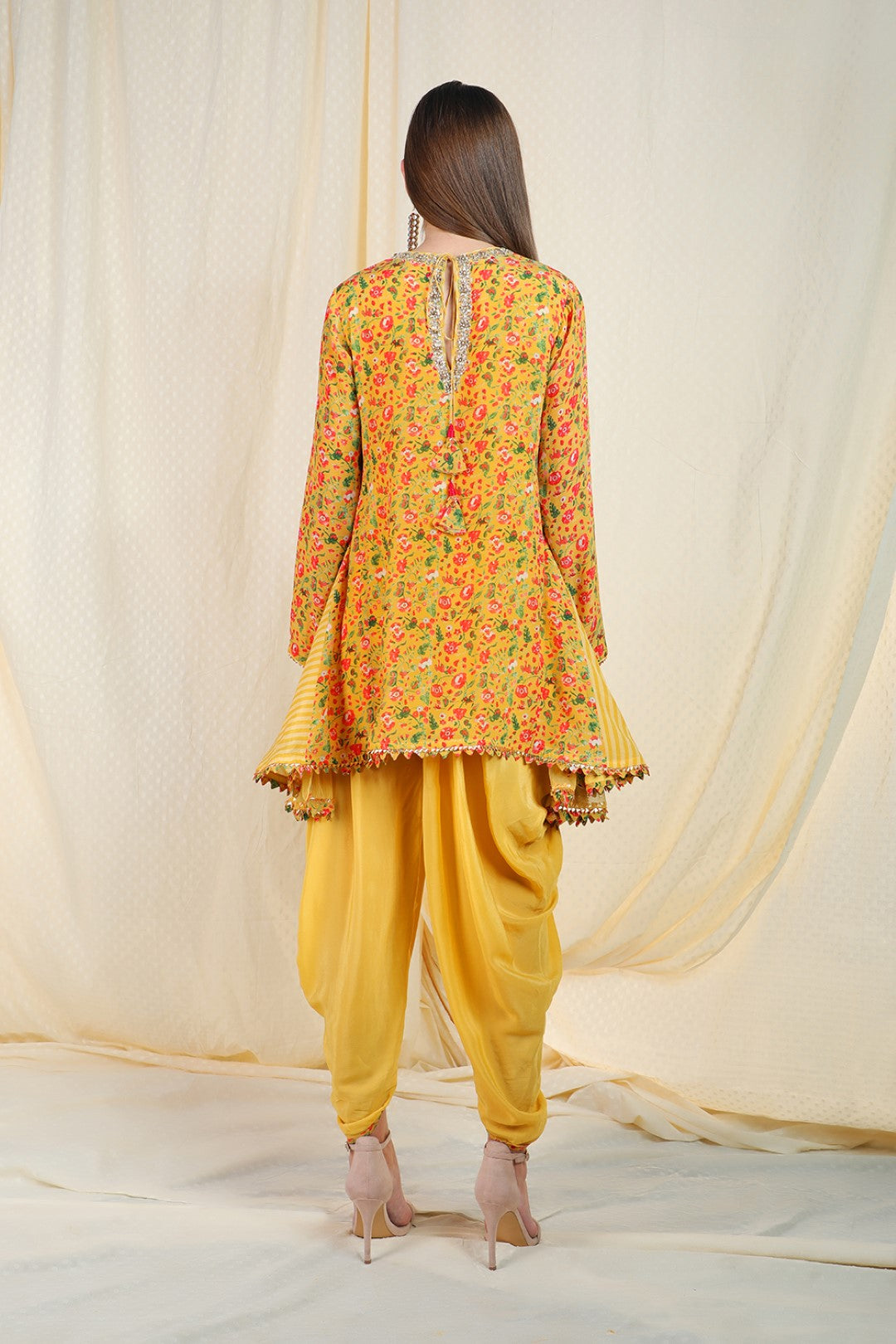 yellow side godette tunic with dhoti