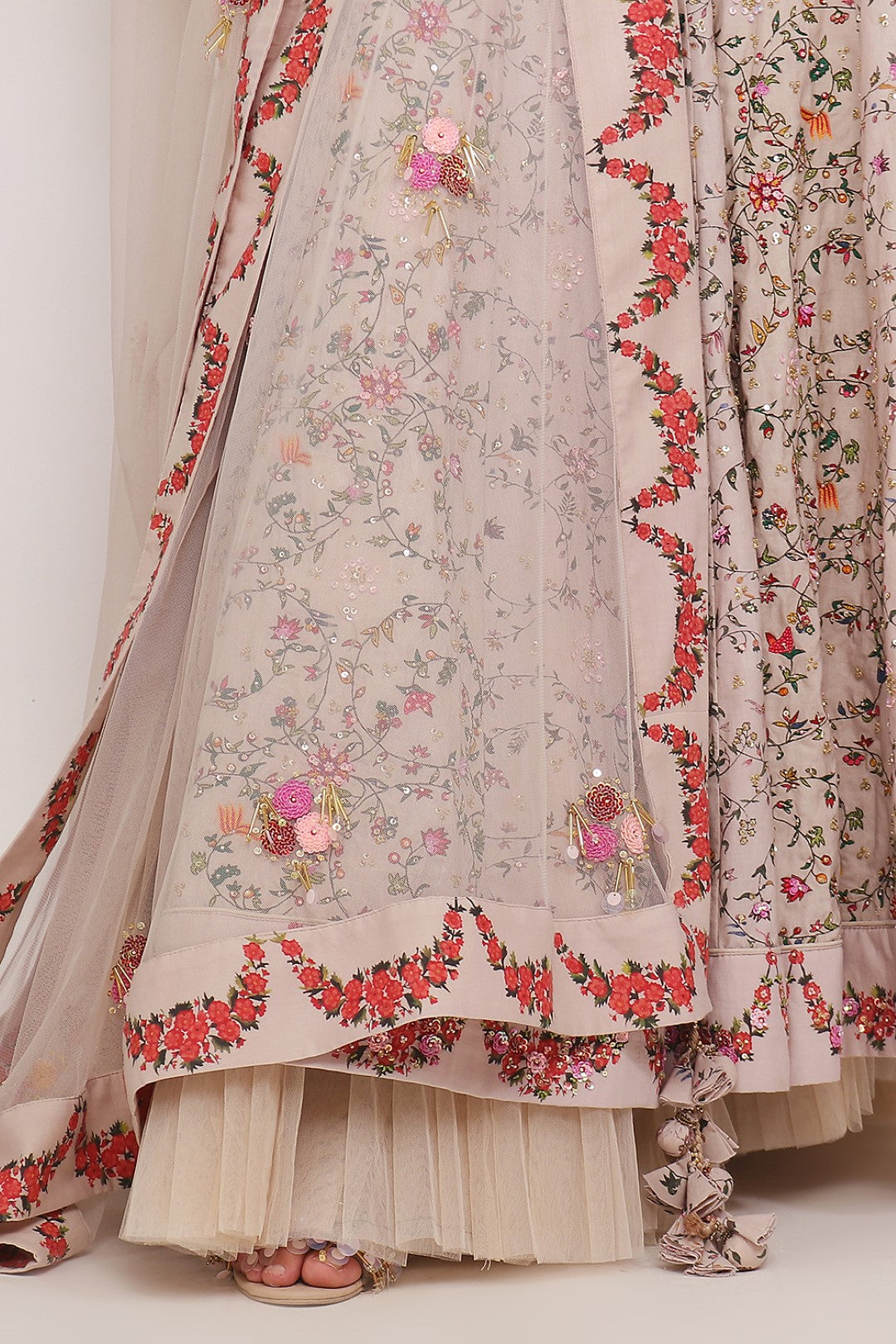 PRINTED FULLY EMBROIDERED LEHANGA WITH FLARED BLOUSE AND DUPATTA