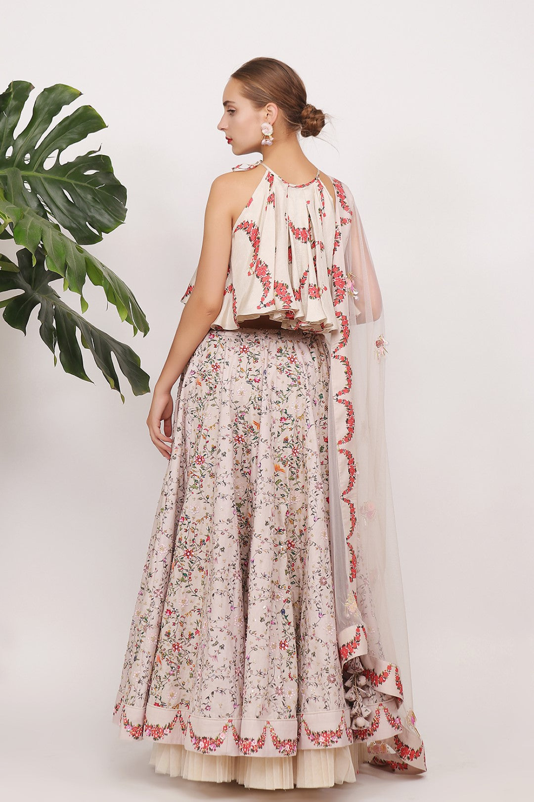 PRINTED FULLY EMBROIDERED LEHANGA WITH FLARED BLOUSE AND DUPATTA