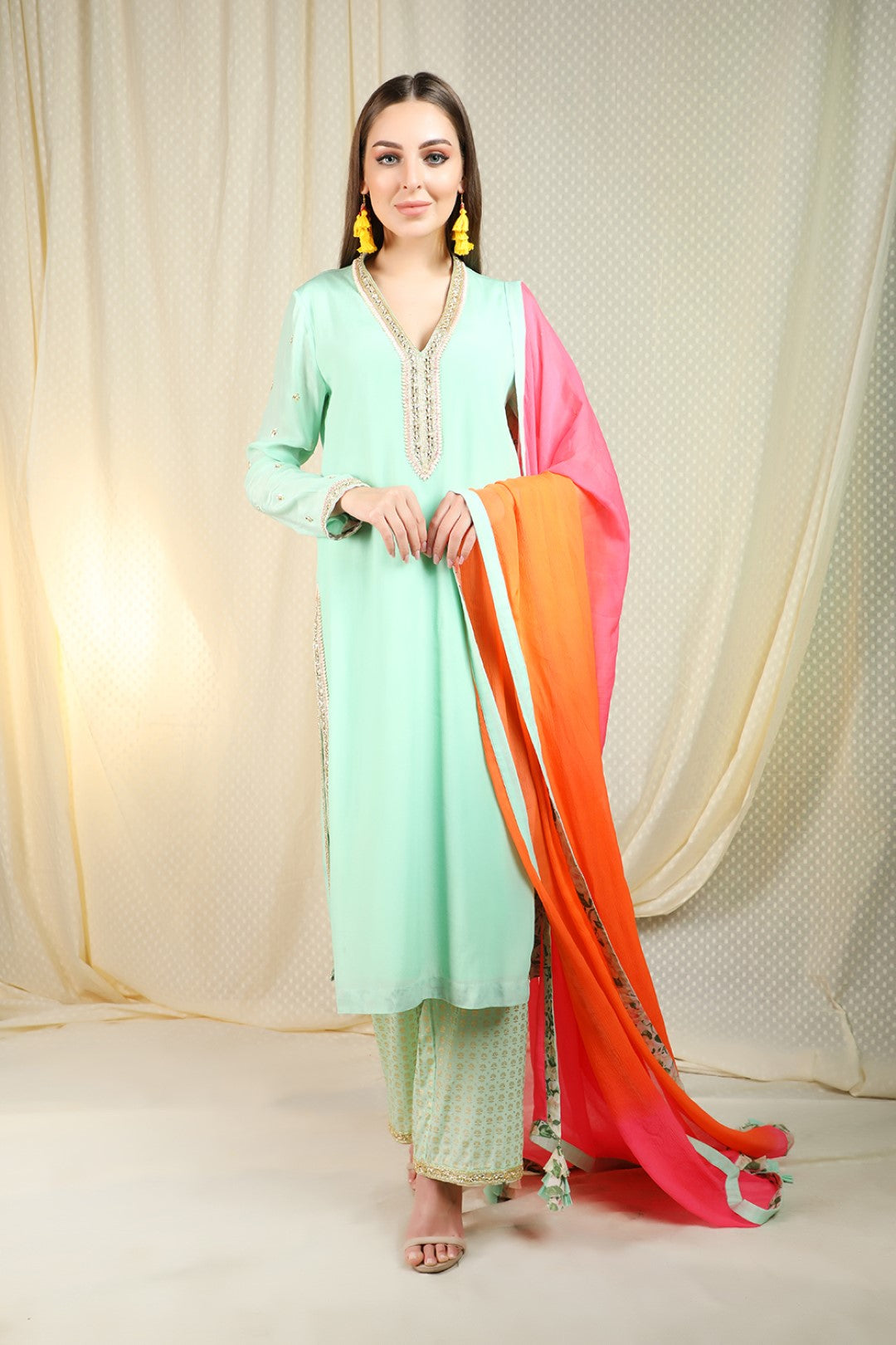 pista crepe kurta and sharara and dupatta