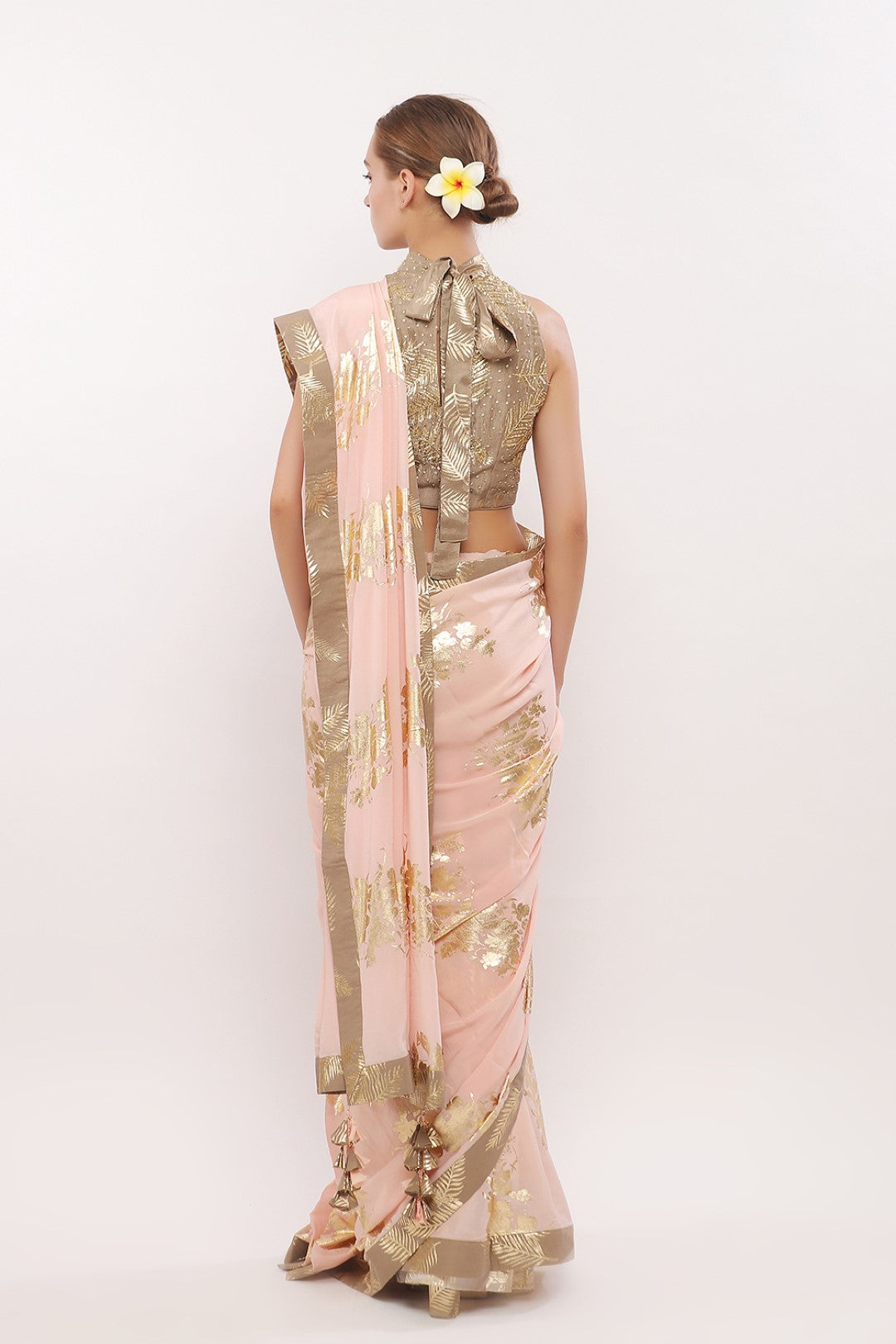 GOLD PRINTED IN CUT BLOUSE WITH SAREE