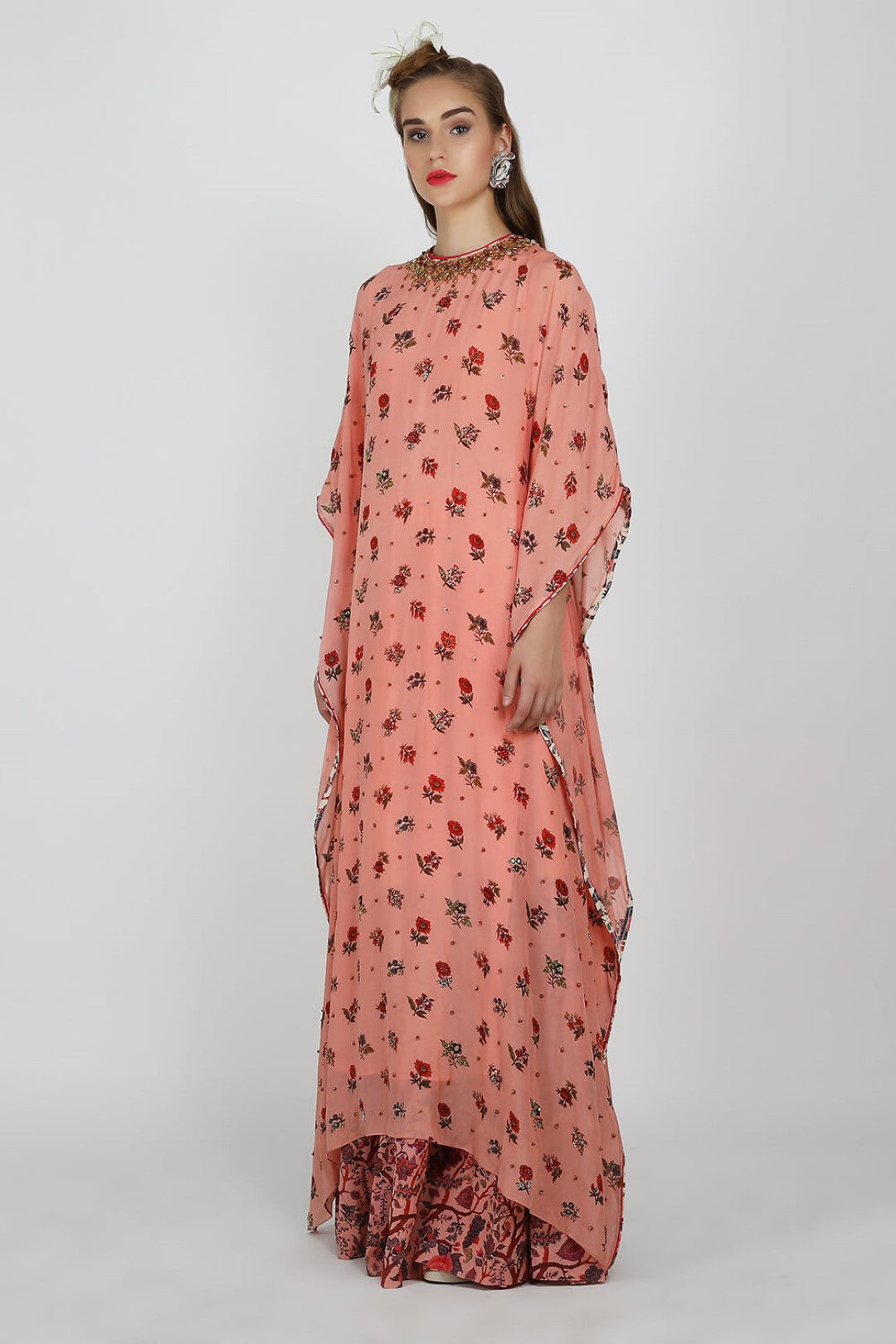 kaftan dress paired with gathered skirt