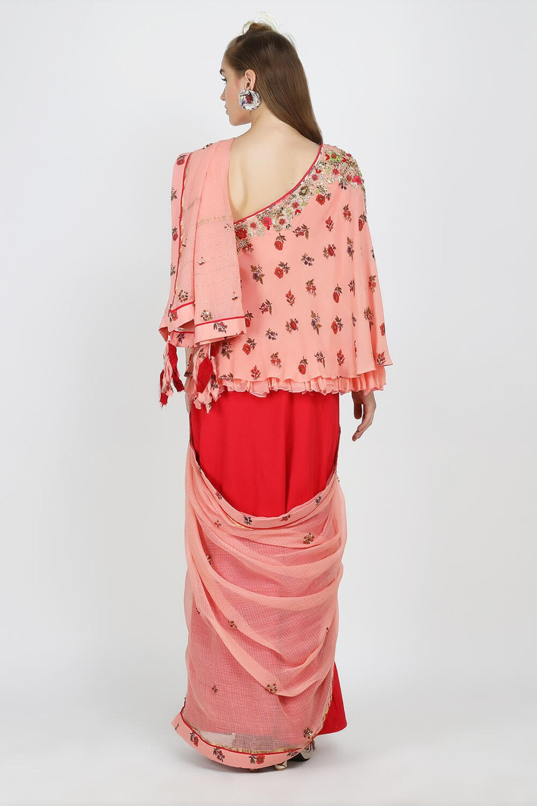 one shoulder top with pleated skirt & dupatta