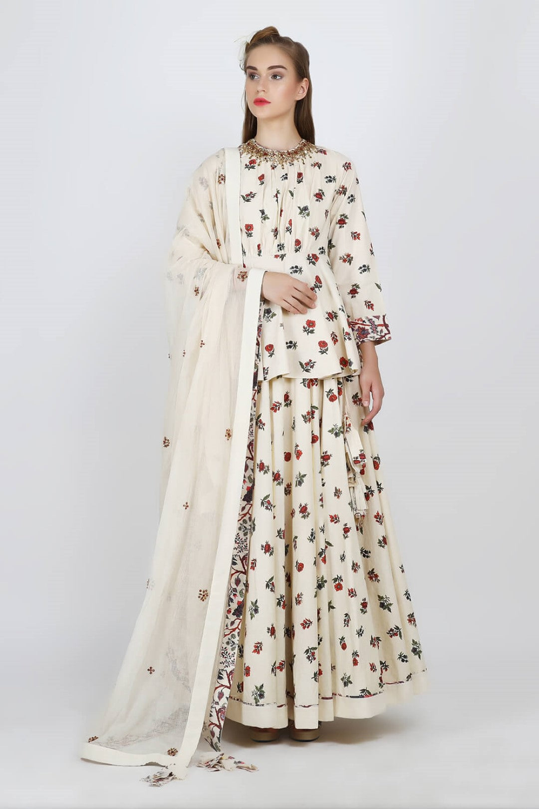 peplum blouse with cotton silk lehenga & dupatta