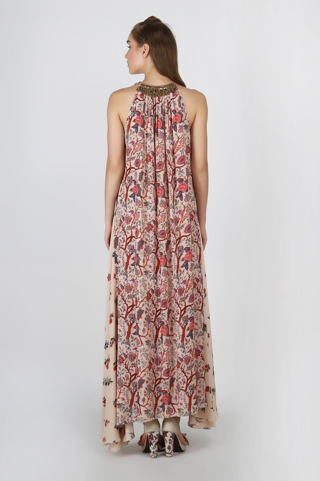printed embellished crepe dress