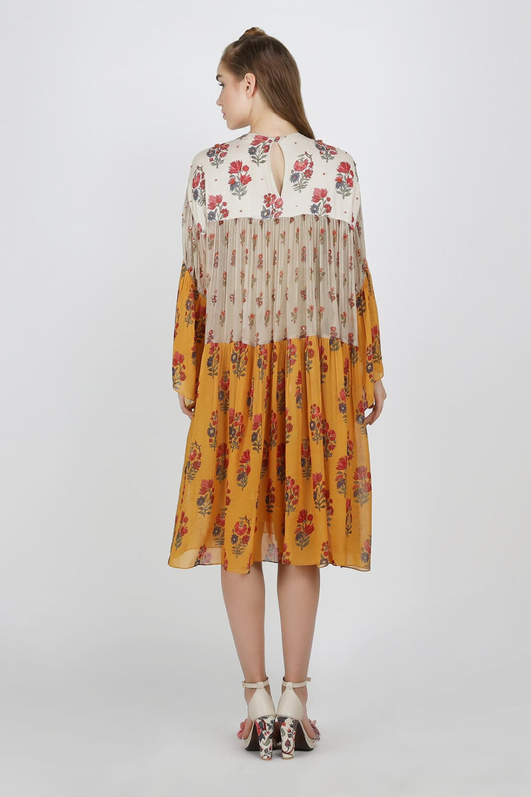 ochre chiffon, rayon moss & georgette dress