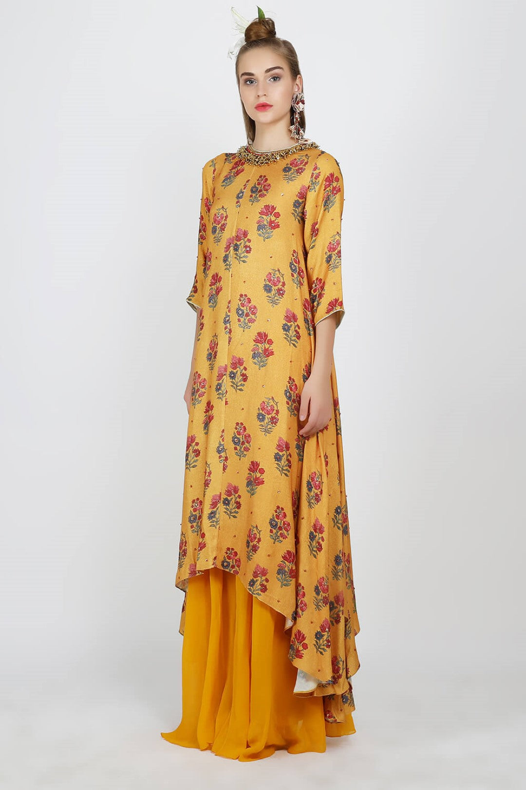 asymmetric tunic with georgette layered sharara