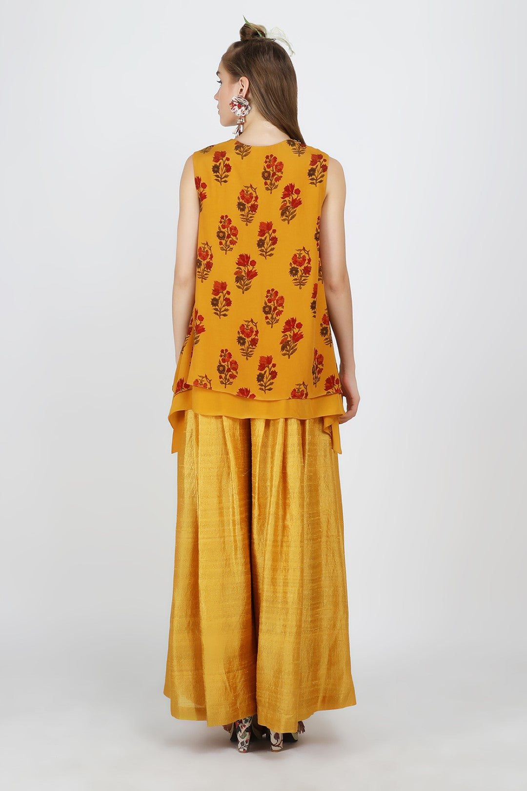 crepe cami top with raw silk sharara