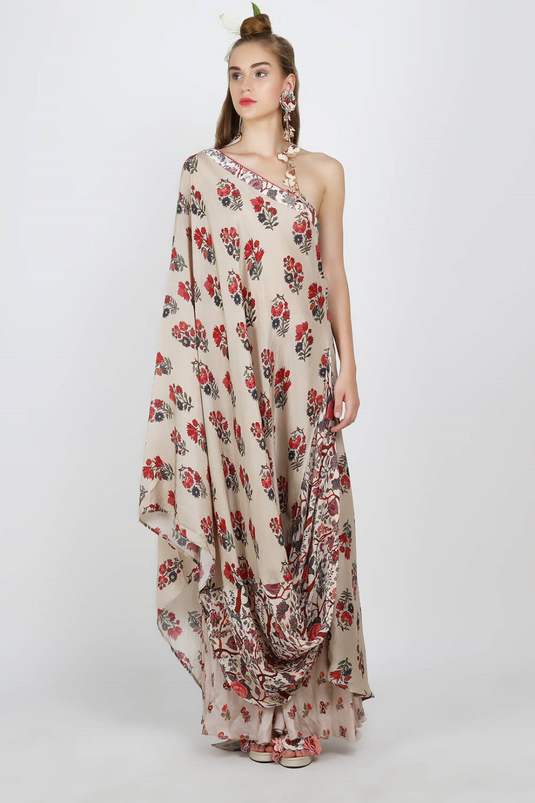 tunic with satin printed wide legged pants