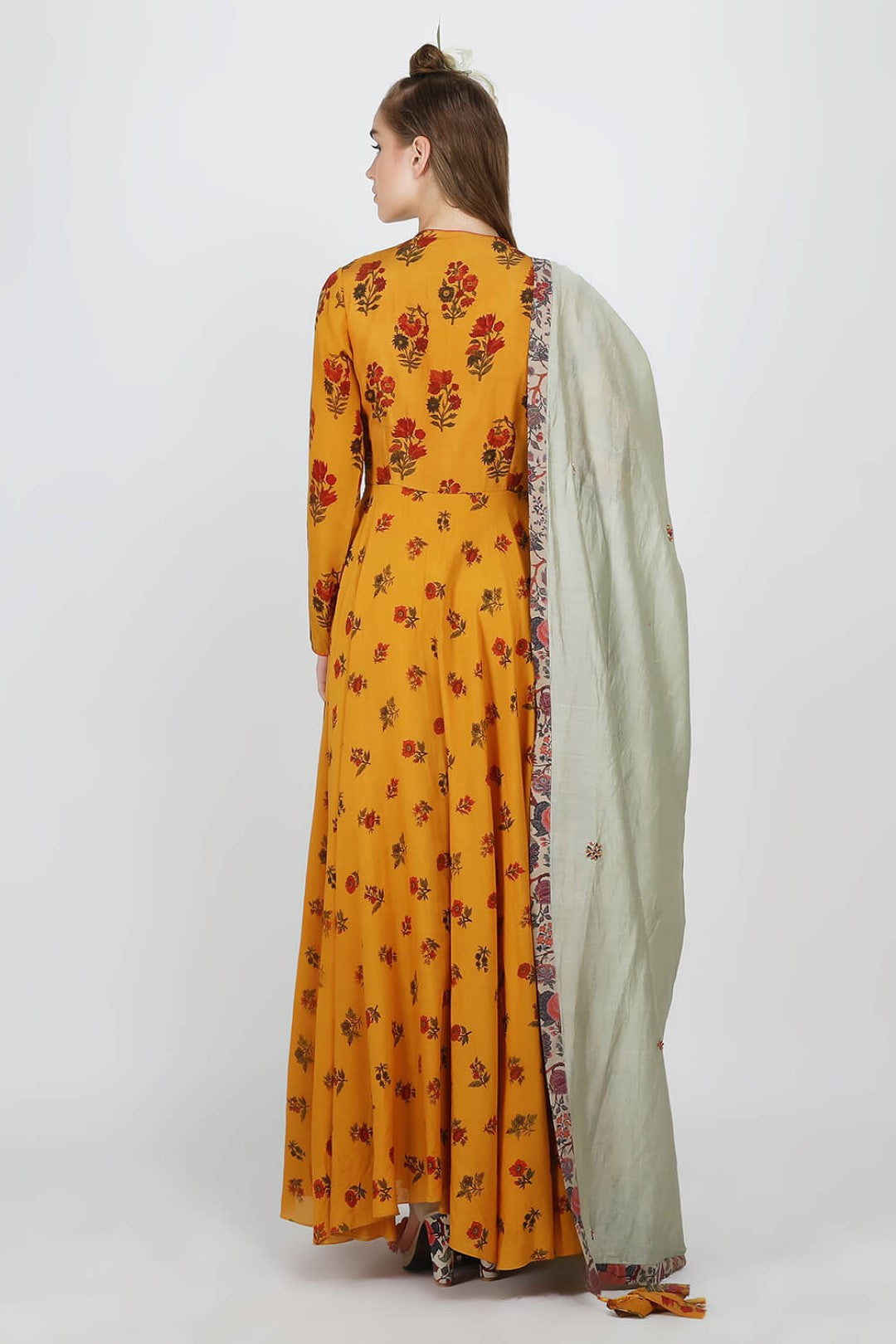 silk yoke & cotton silk kalidaar with  churidaar & chanderi dupatta