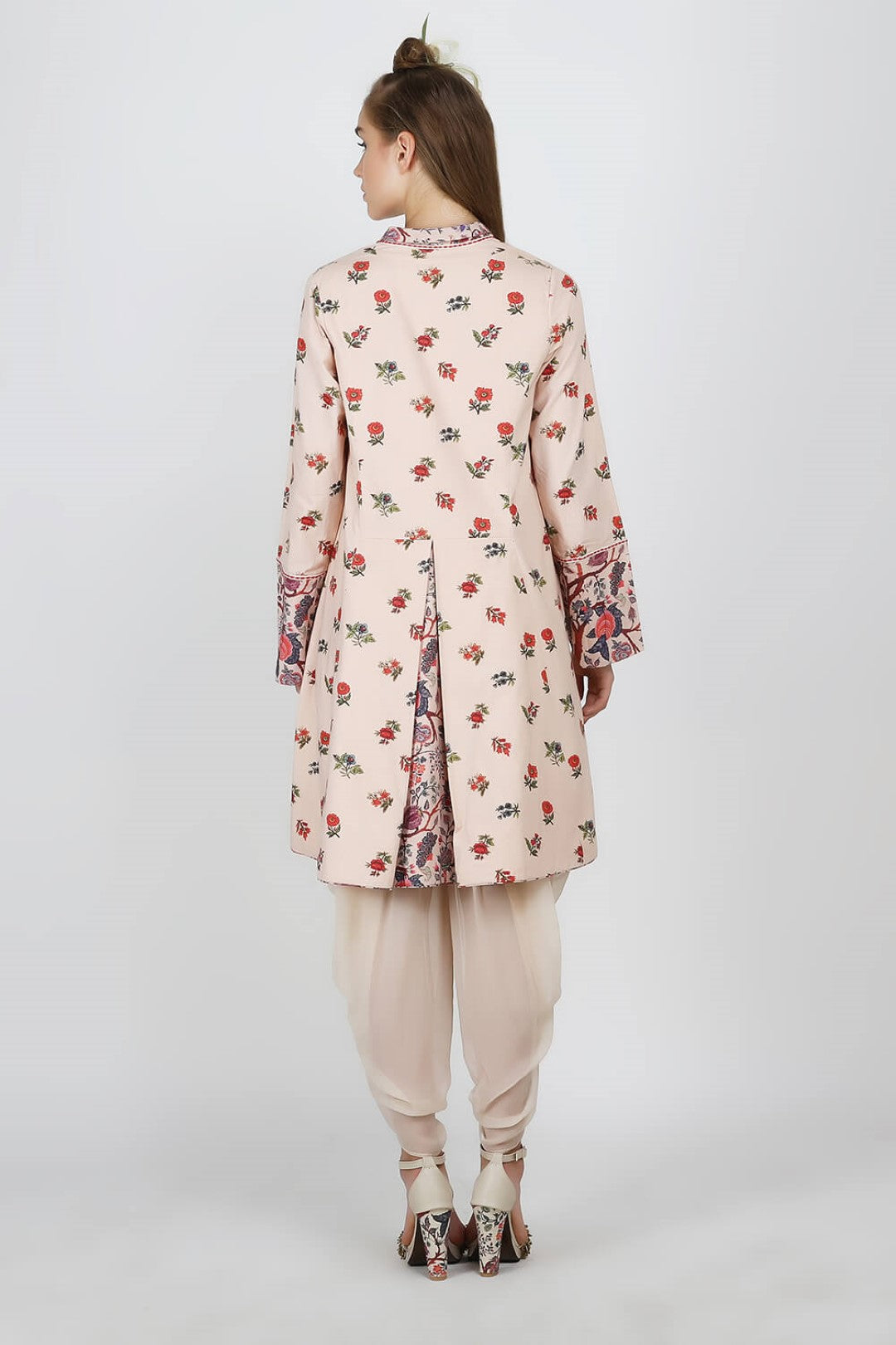 printed jacket with georgette cowl dhoti