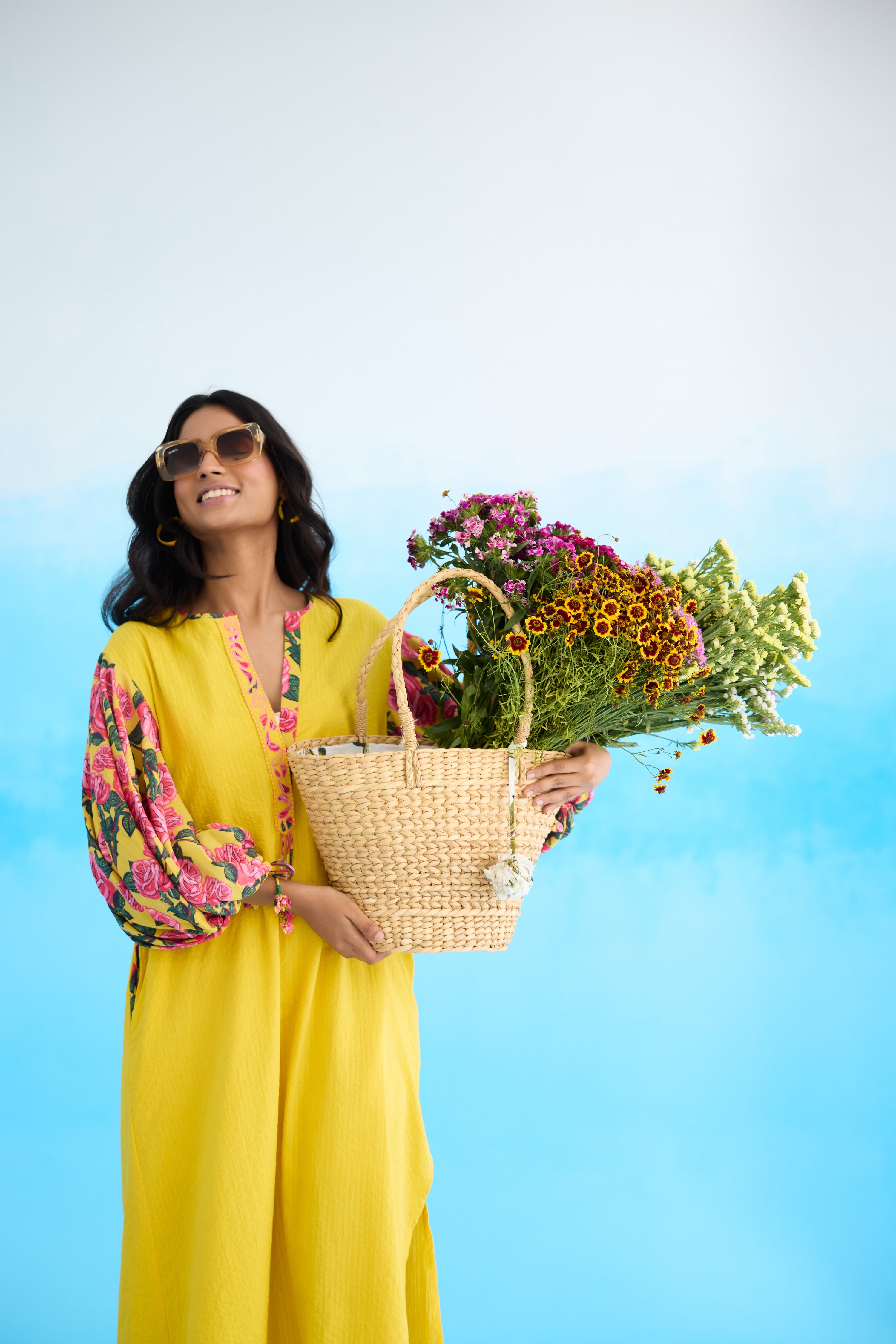 Yellow A-line flower tassels dress