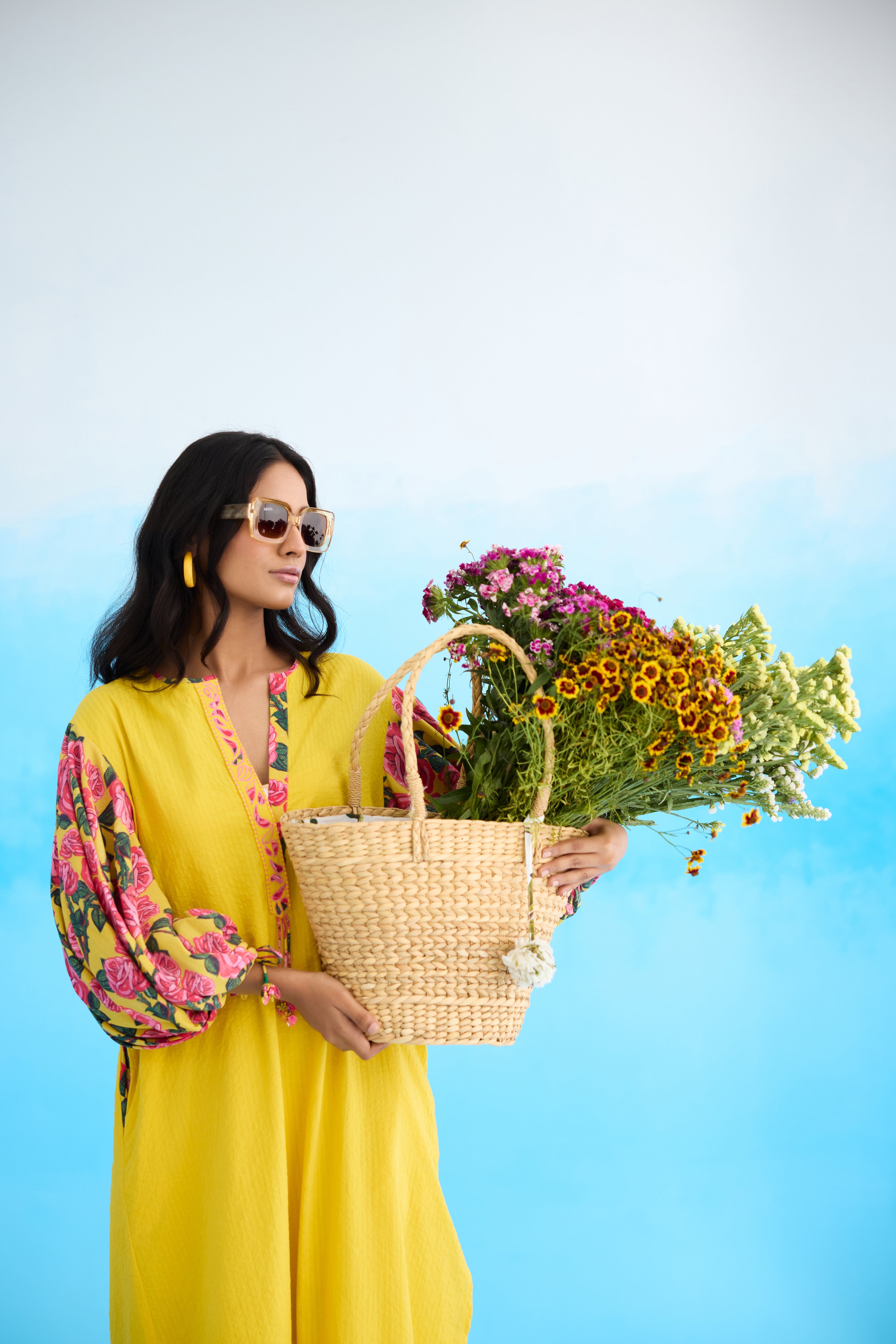 Yellow A-line flower tassels dress