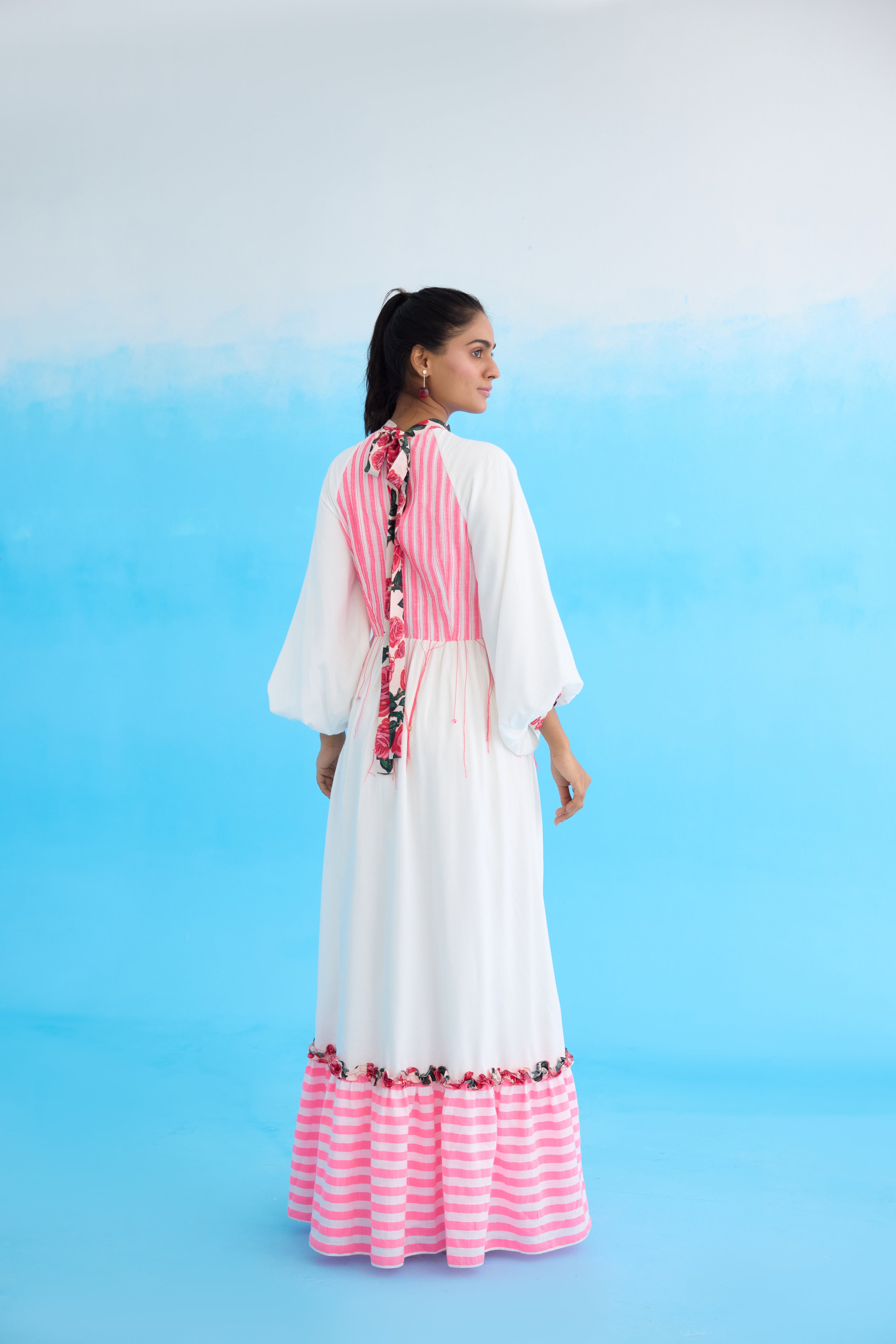 White candy stripes maxi dress