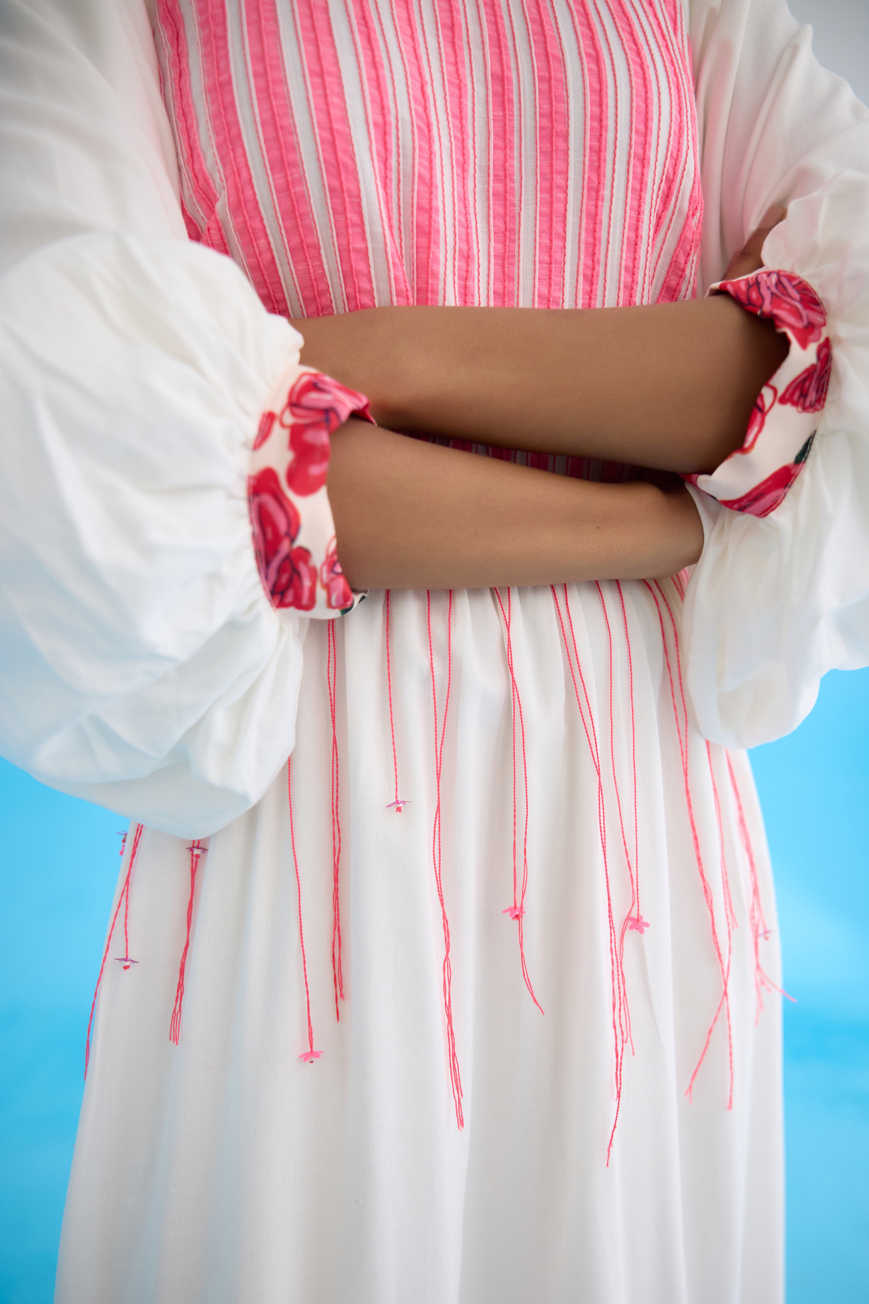 White candy stripes maxi dress