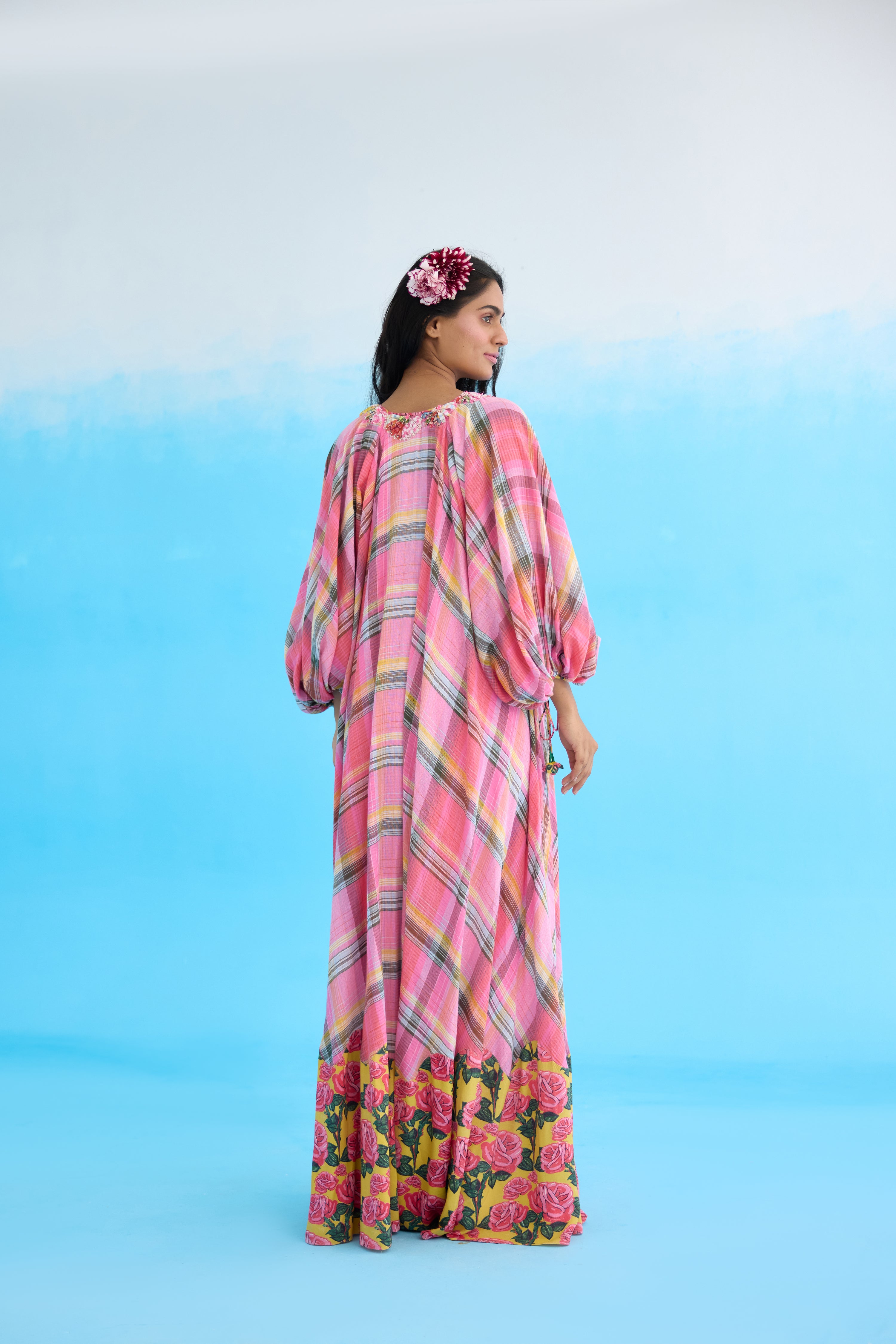 Pink madras checks maxi dress