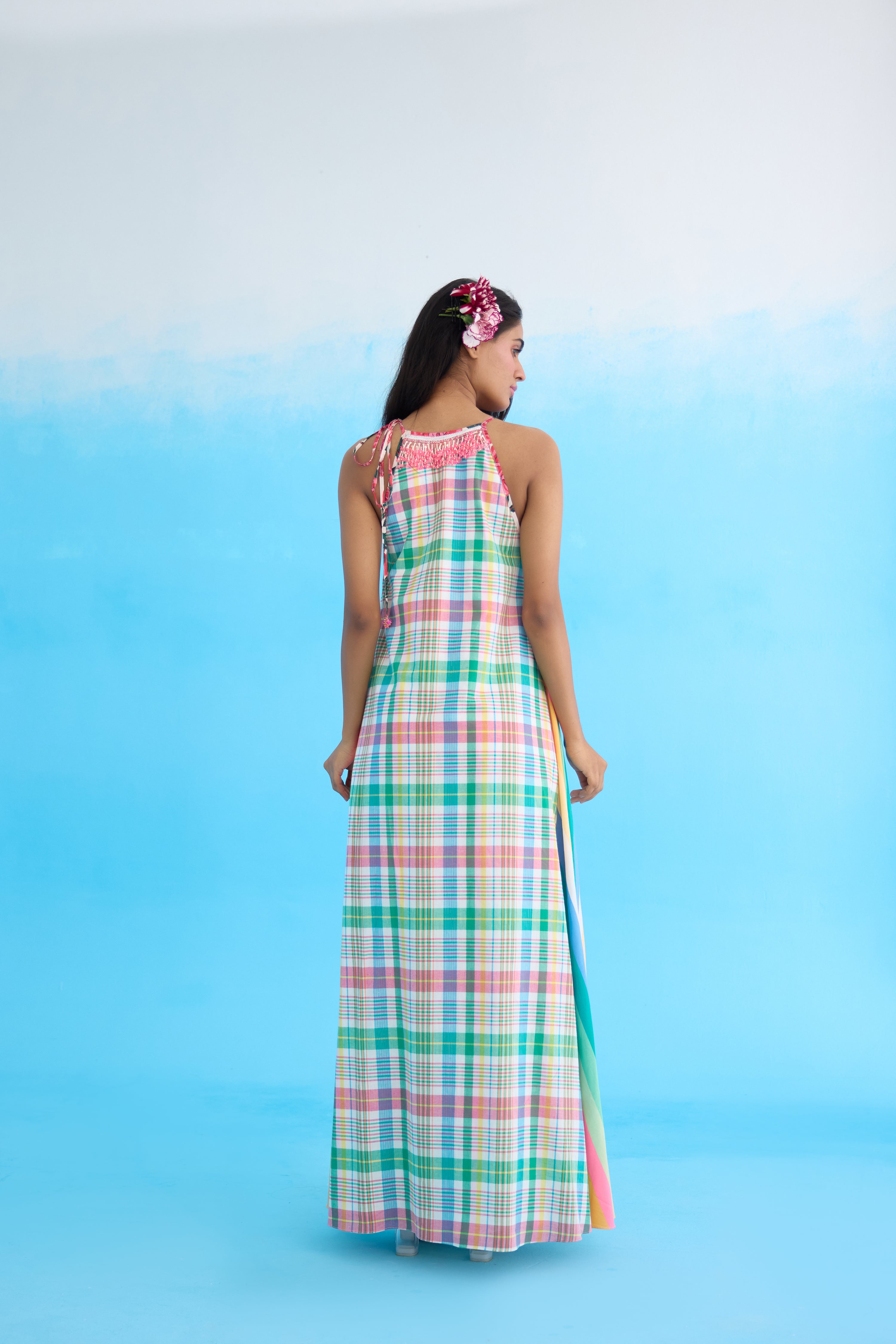 Blue madras checks maxi dress