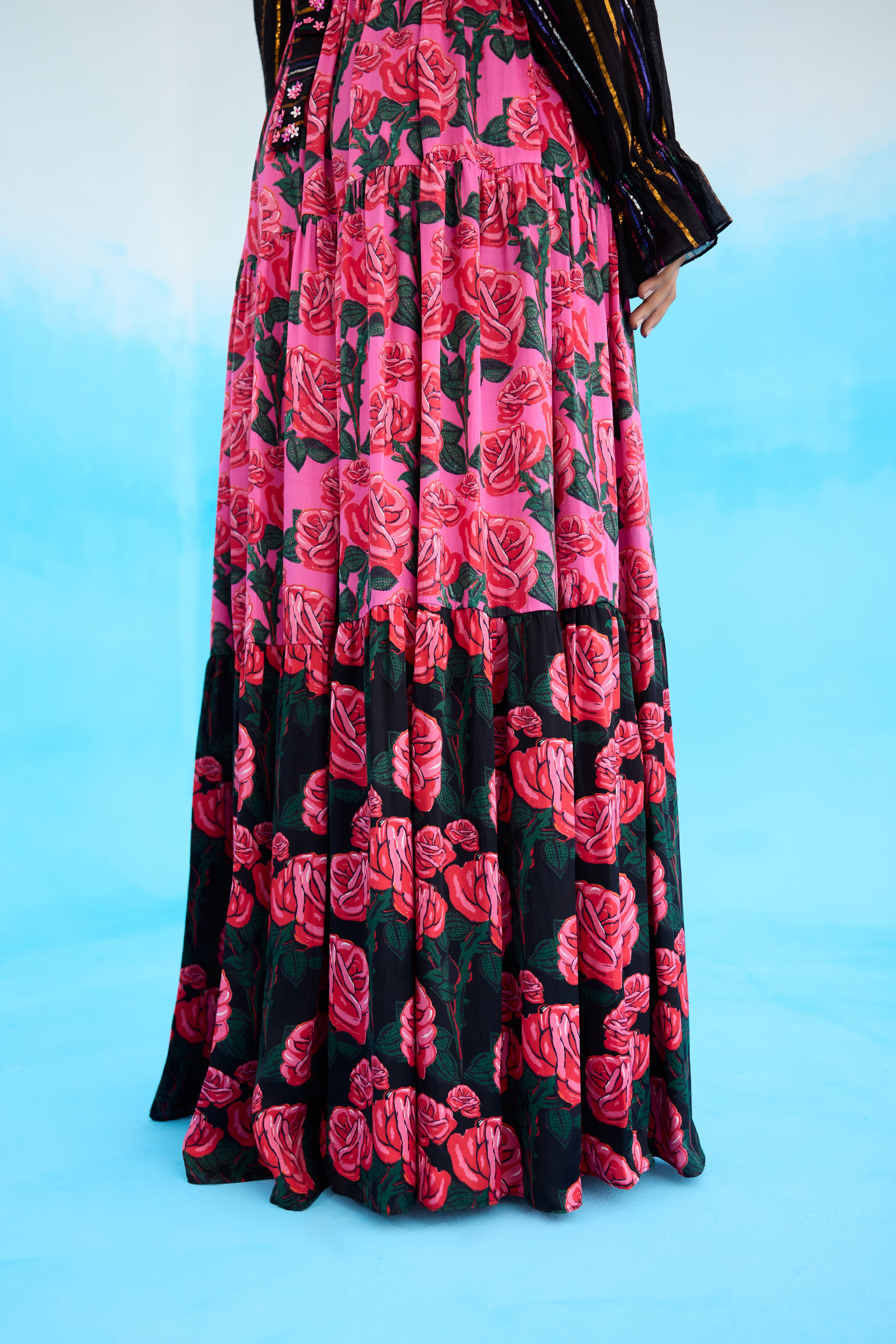 Pink rose tier maxi dress