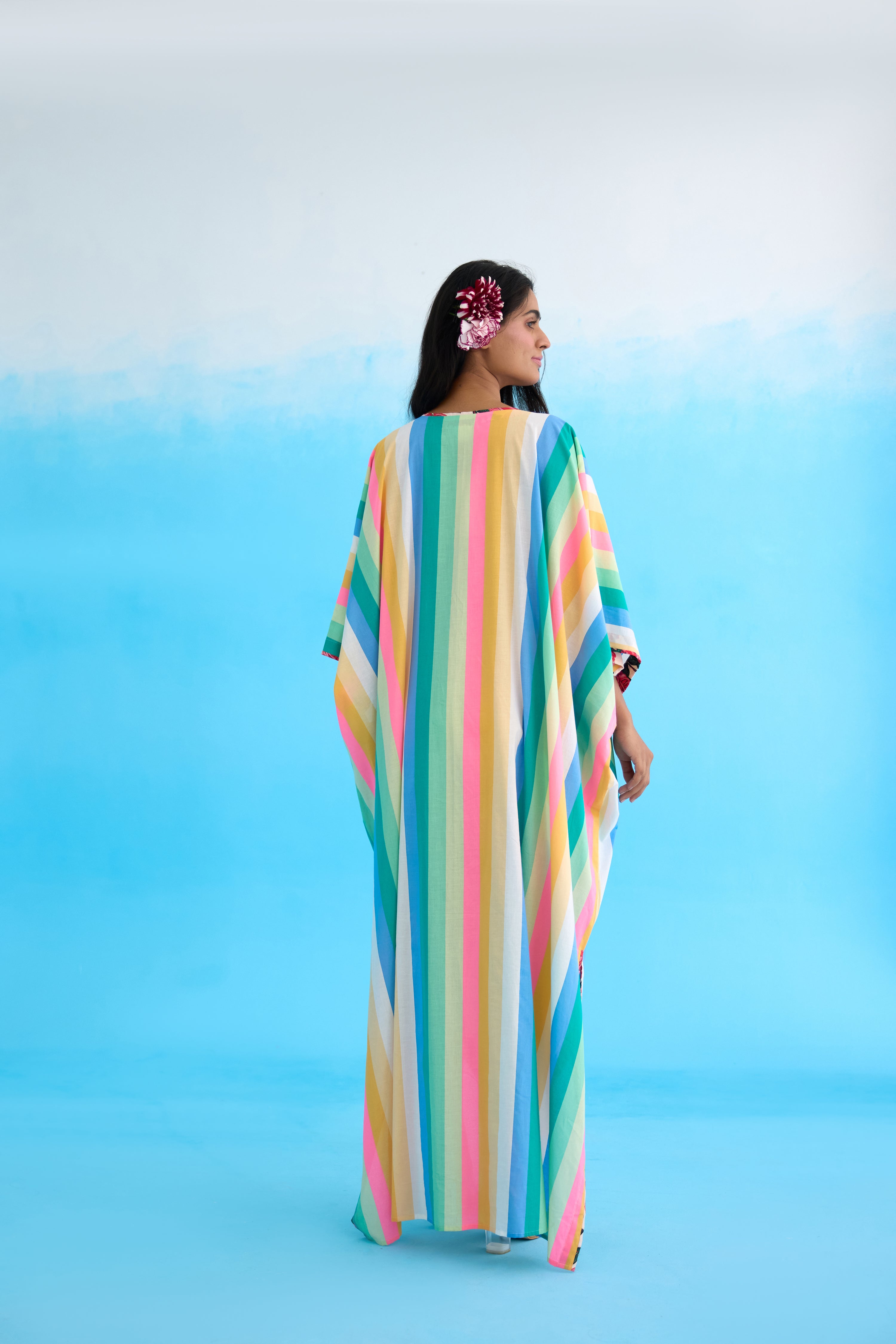 Rainbow stripes kaftan dress