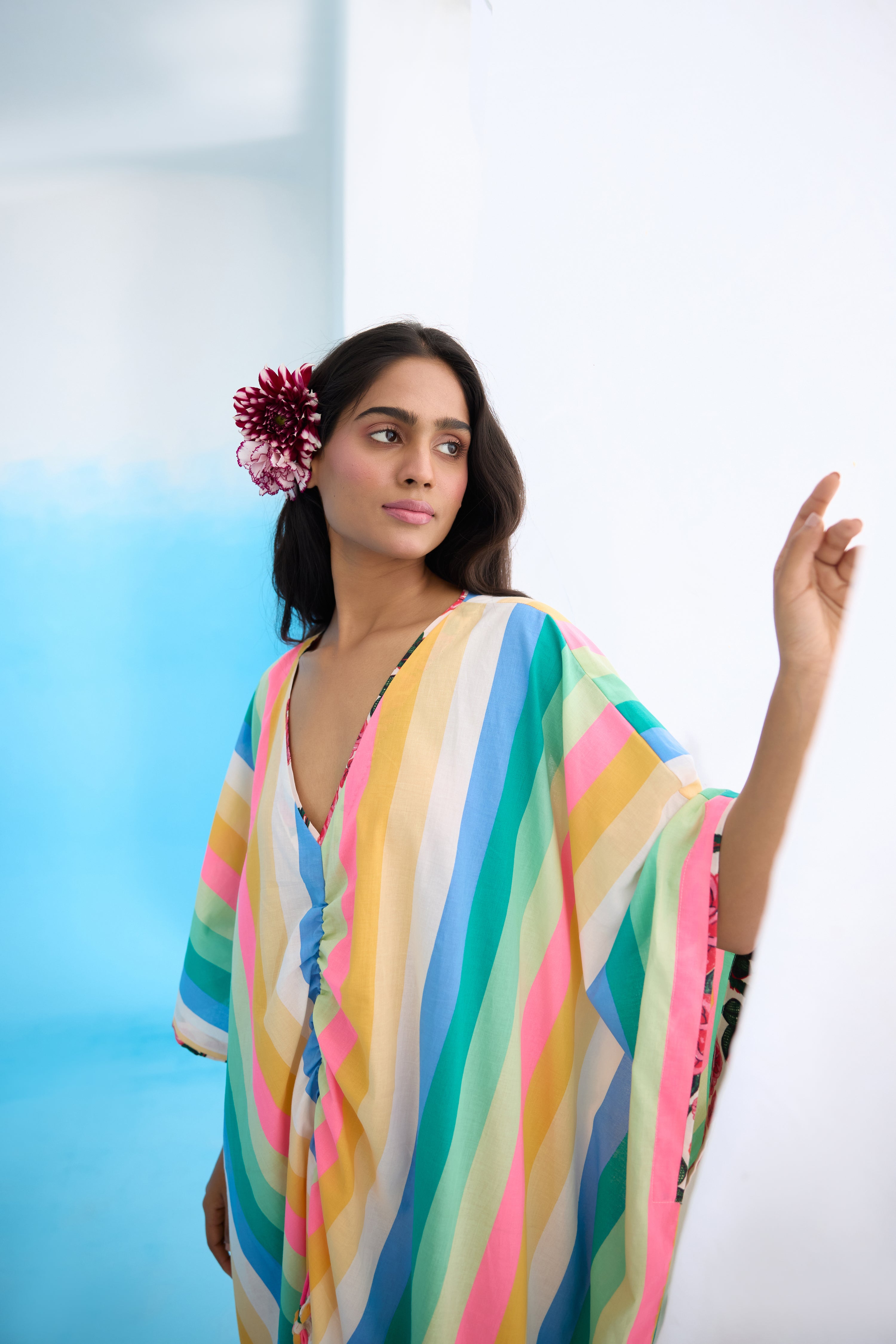 Rainbow stripes kaftan dress