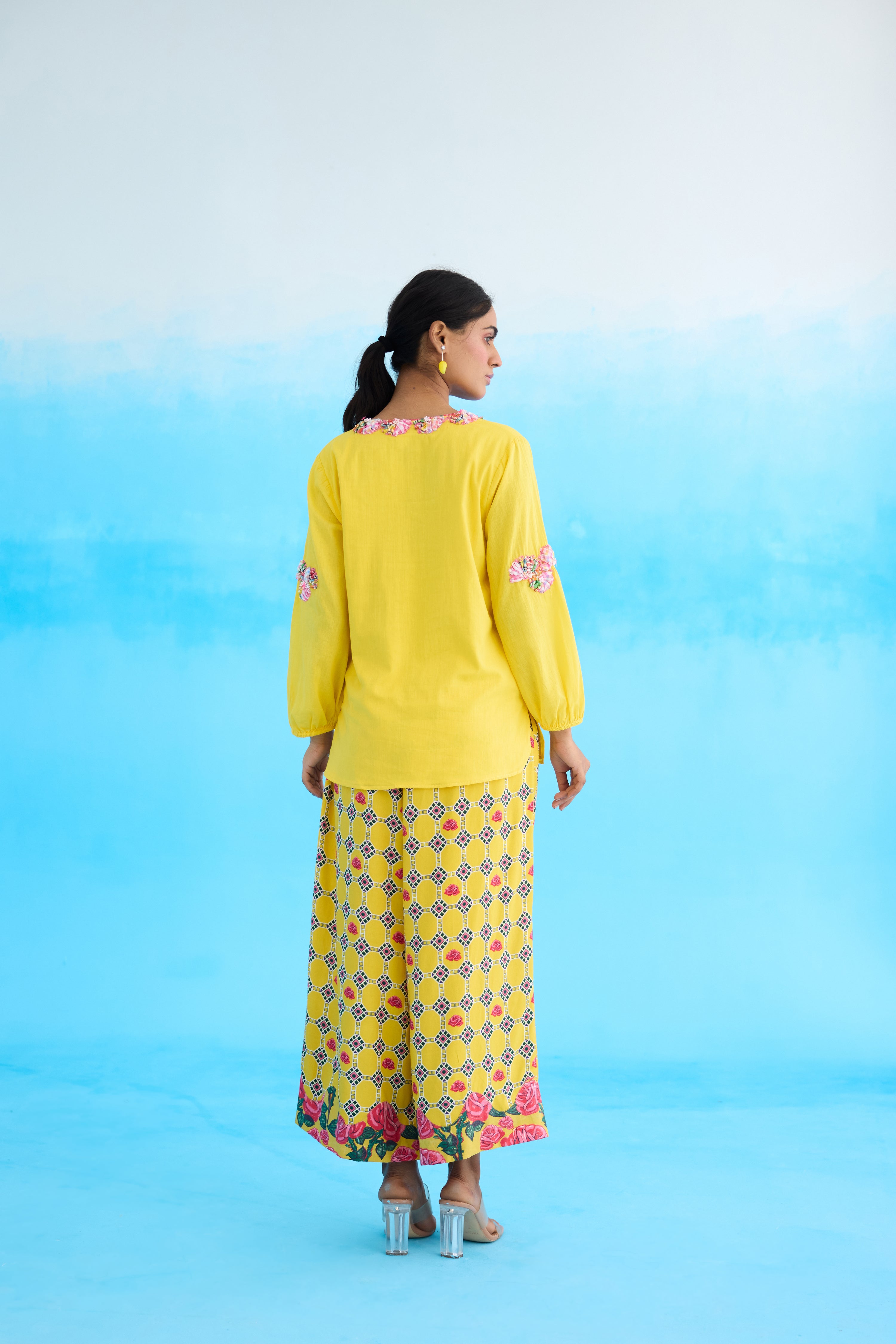 Yellow ribbon embroidered kurti