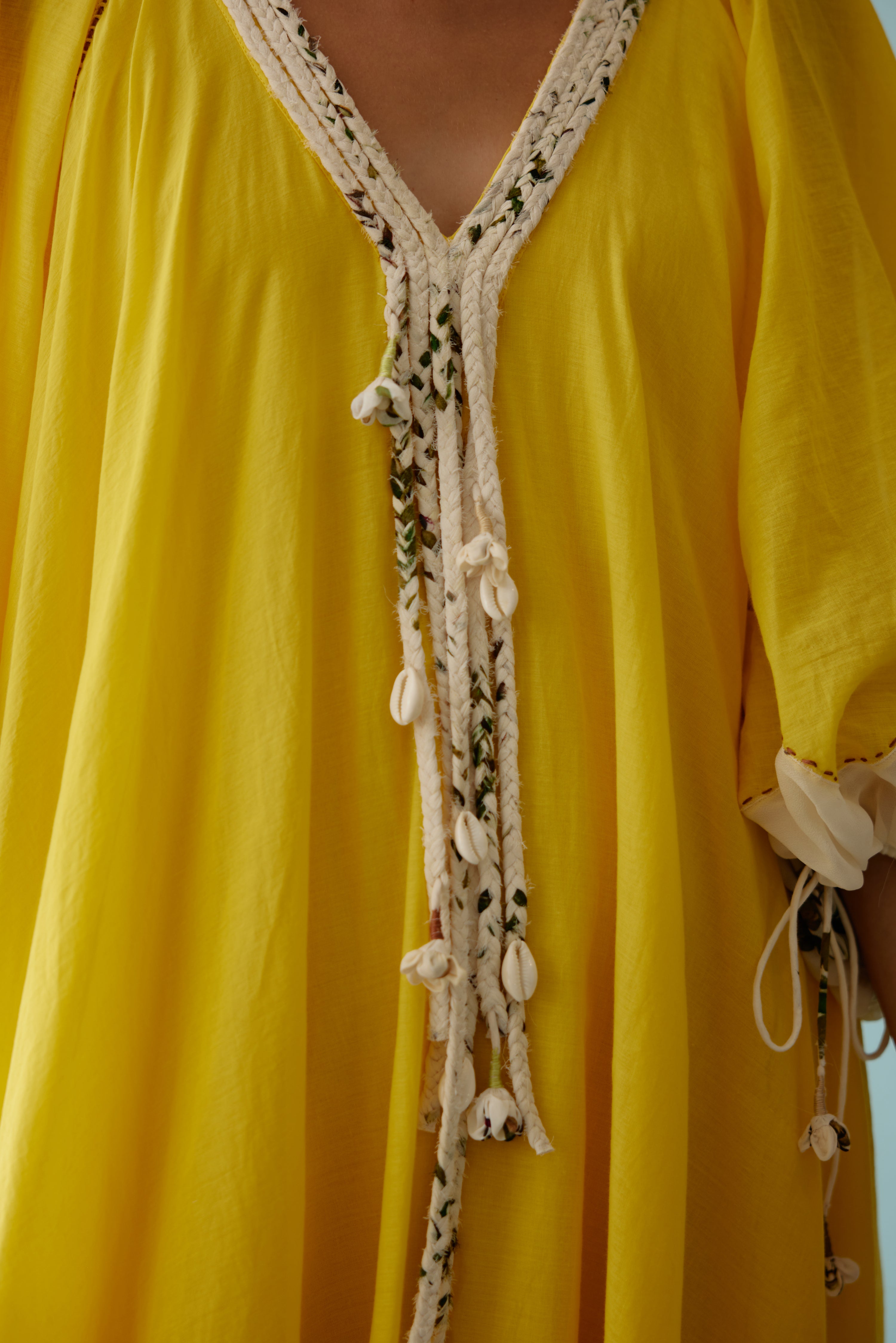 Yellow hand braided tassels maxi dress