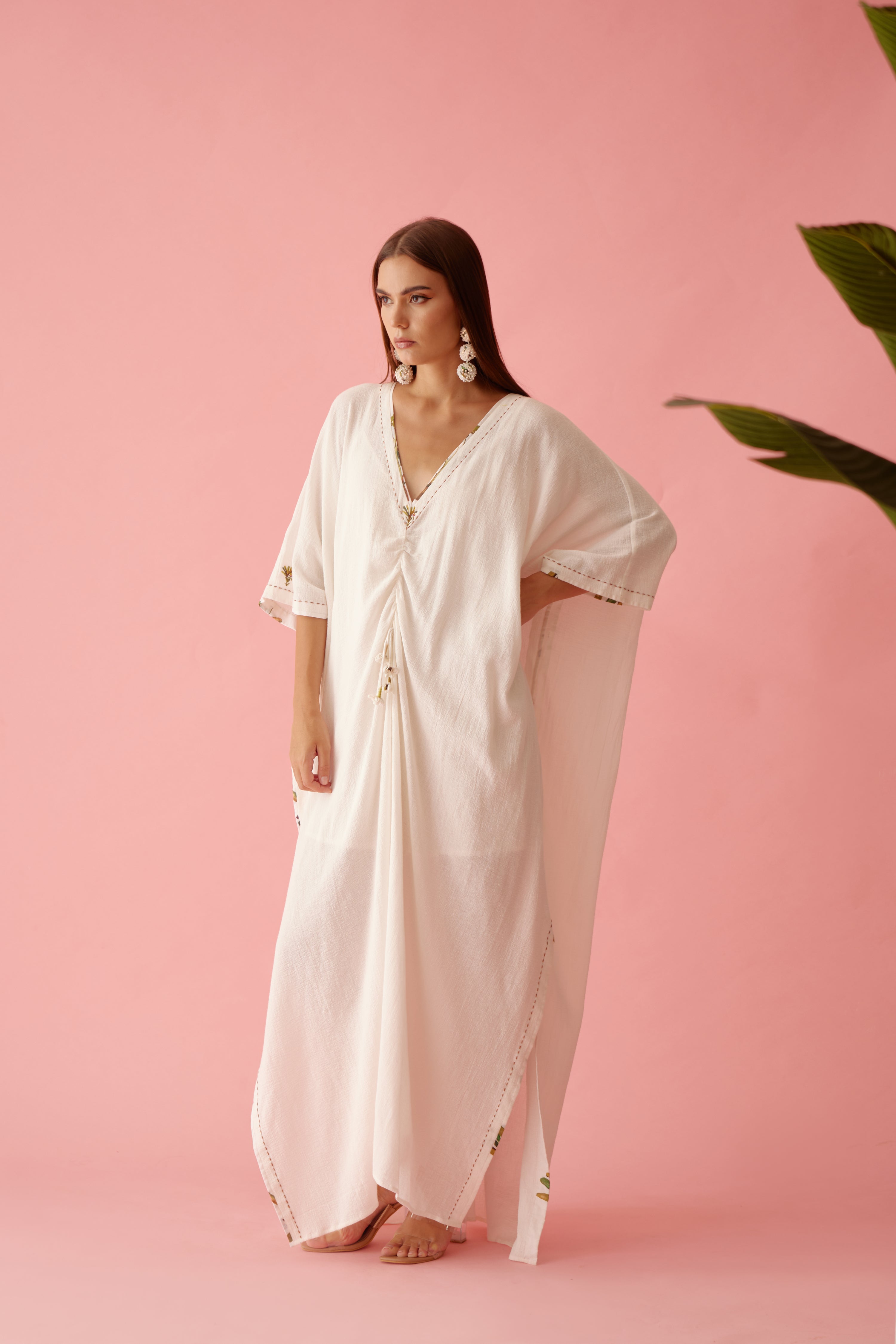 Off-white banana tree applique kaftan