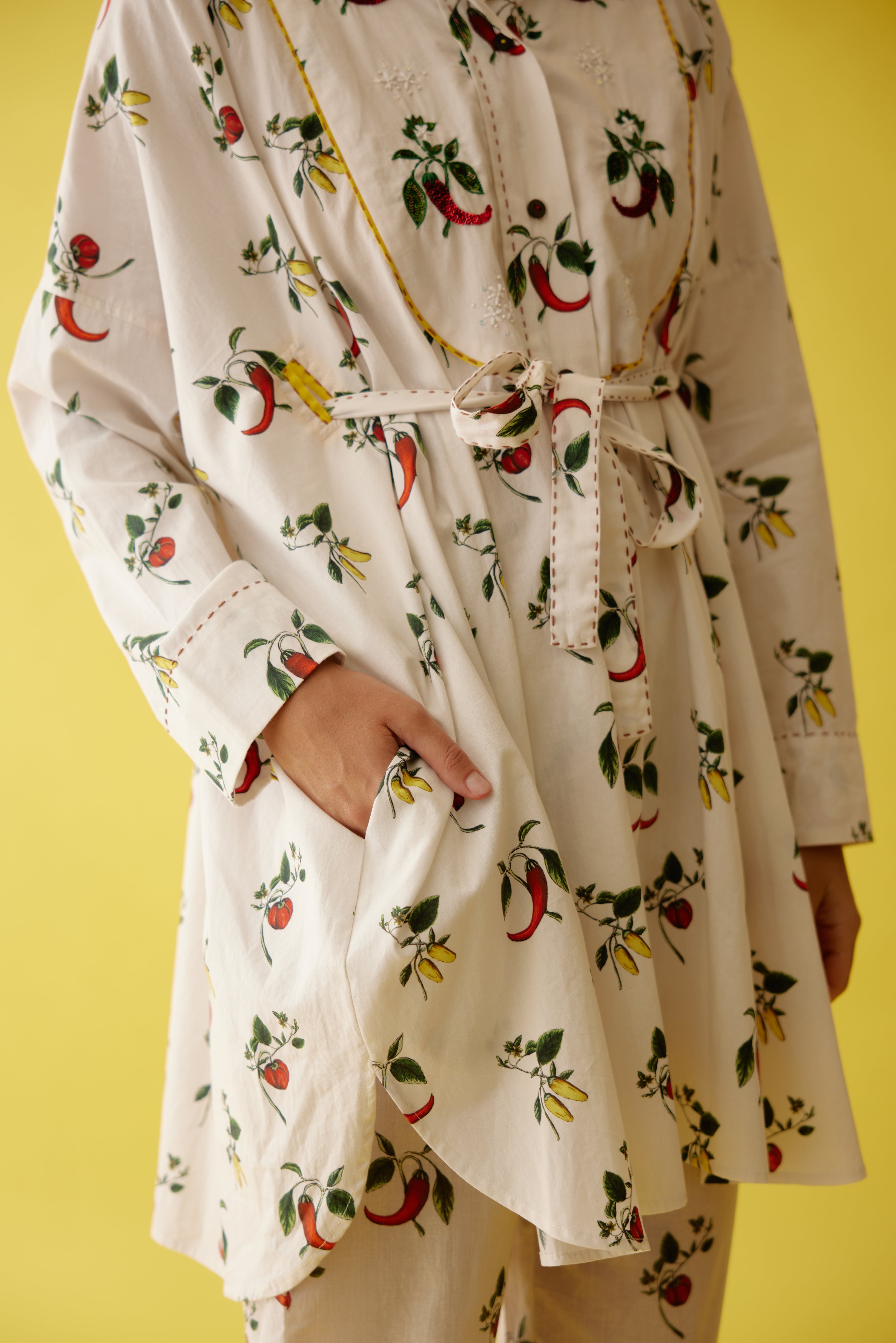 Off-white hand painted chilli print shirt dress