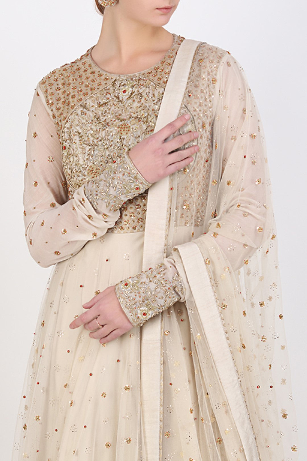 GHEE EMBROIDERED NET KALIDAR AND EMBROIDERED DUPATTA WITH CHURIDAAR