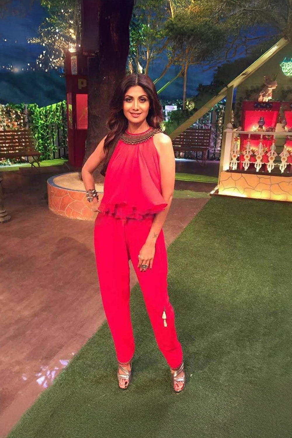 SHILPA SHETTY In Red silk kali jumpsuit