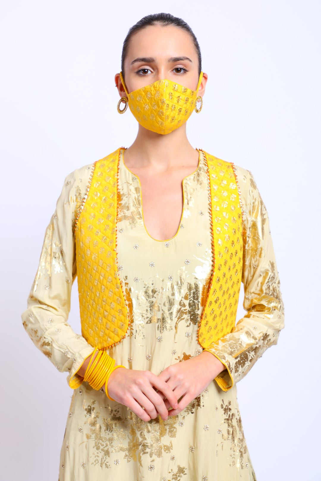 Yellow quilted cotton Mask