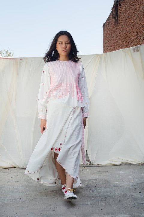 Hand Woven Cotton Emb. Top with Pintucks And Tassels Detailing. Azo Free