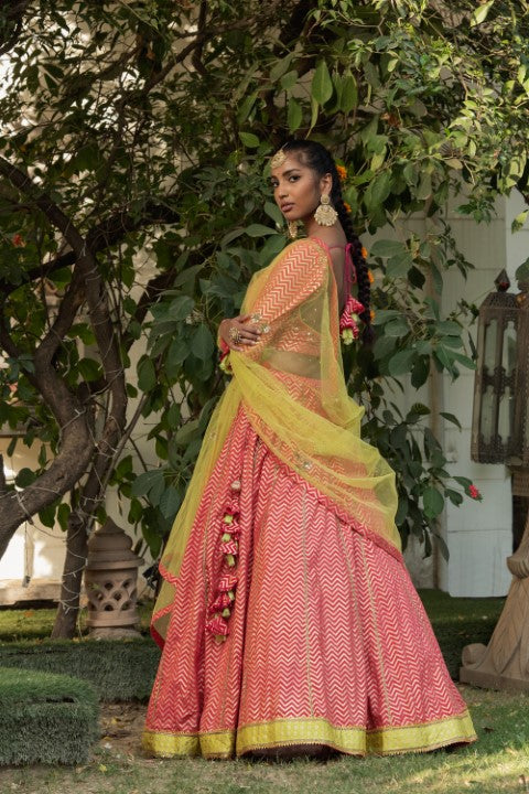 FOIL PRINTED BLOUSE WITH LEHNGA AND DUPATTA