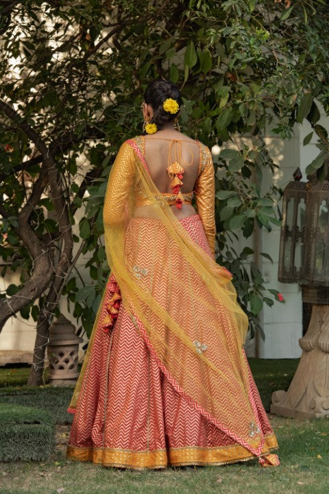 FOIL PRINTED BLOUSE WITH LEHNGA AND DUPATTA