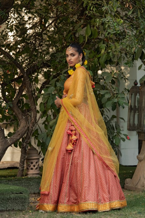 FOIL PRINTED BLOUSE WITH LEHNGA AND DUPATTA