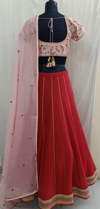 Coral Red Lehenga with Pink blouse Set