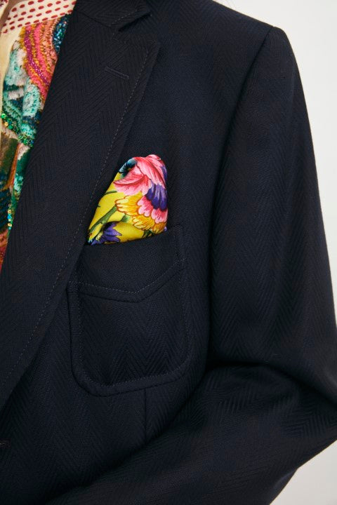 "Handwoven pure silk satin pocket square. 100% Handwoven silk satin 100% Azo Free Dry Clean Only"